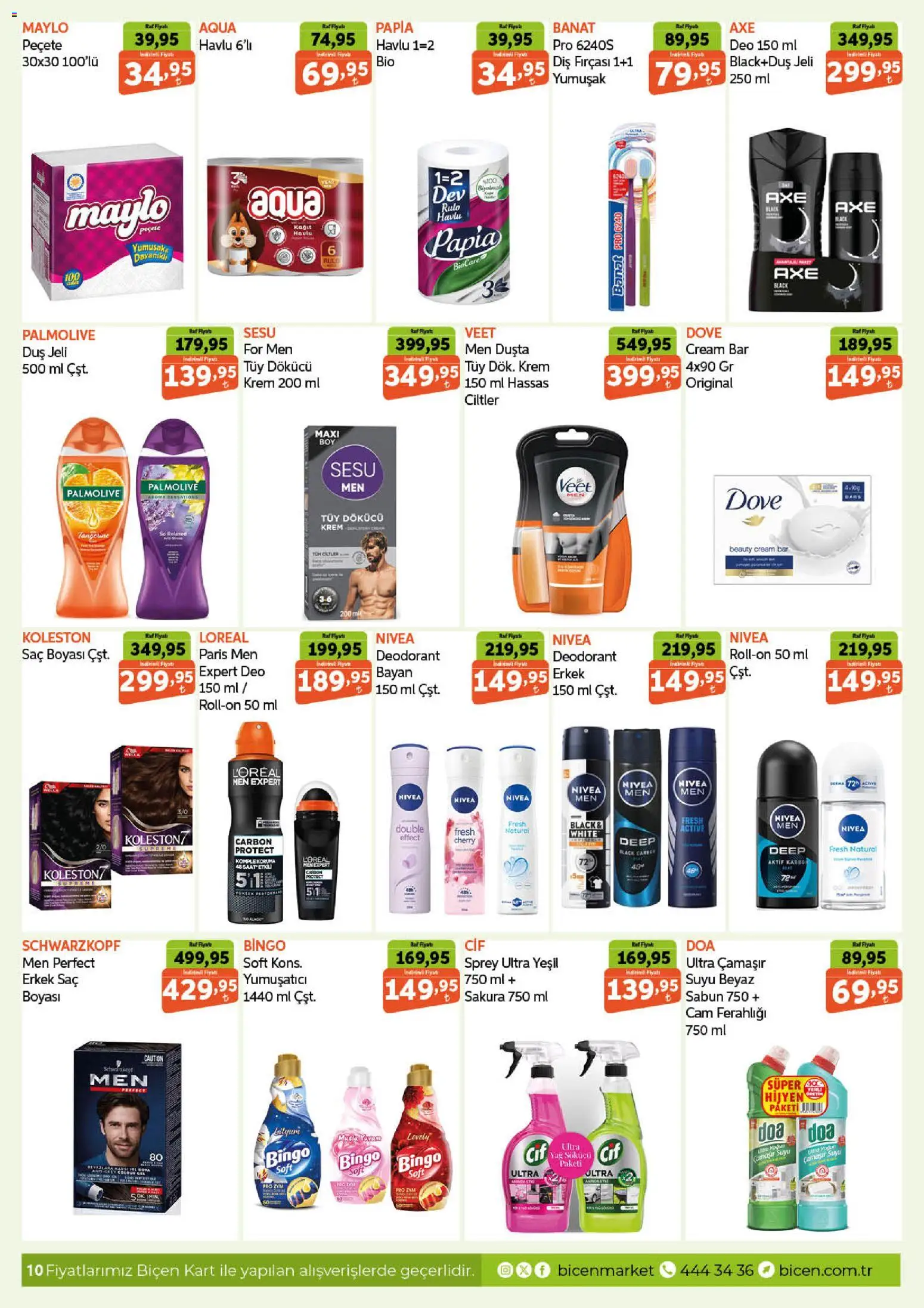Biçen Market Katalog - 10.06.2026 tarihinden itibaren geçerlidir | Sayfa: 10 | Ürünler: Tüy dökücü krem, Diş fırçası, Yumuşatıcı, Yağ sökücü