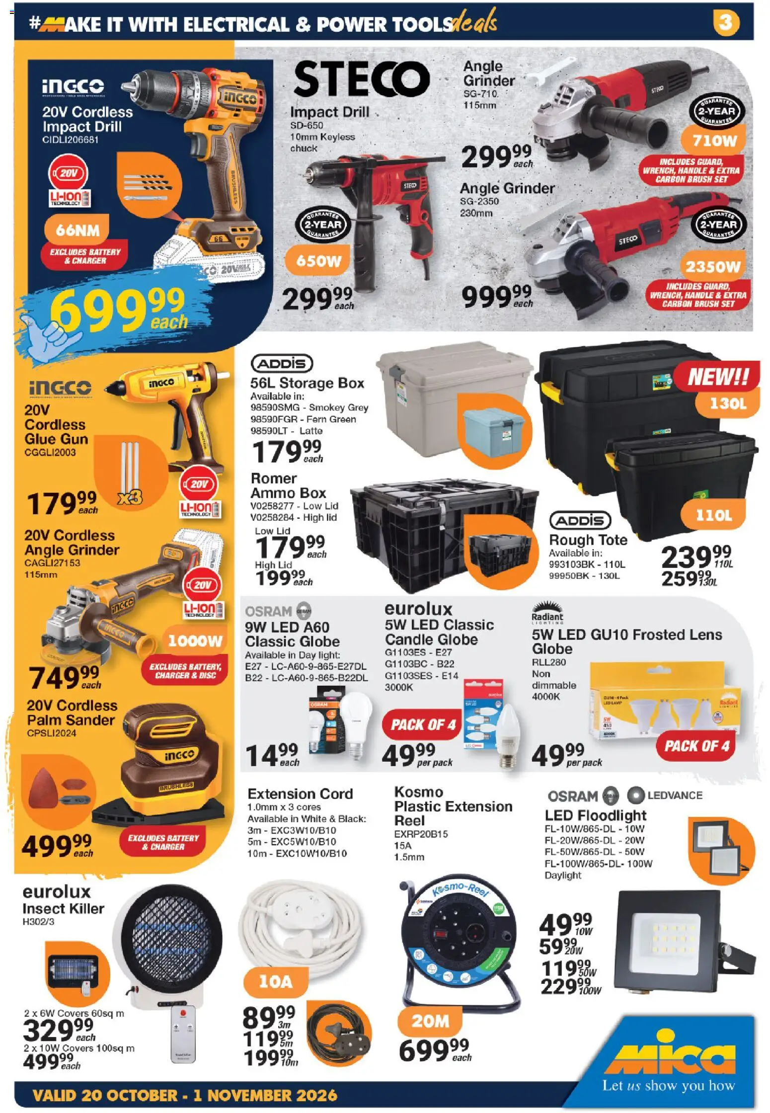 New MICA catalogue – valid from 20/10/2026 | Page: 3 | Products: Globe, Grinder, Battery, Charger