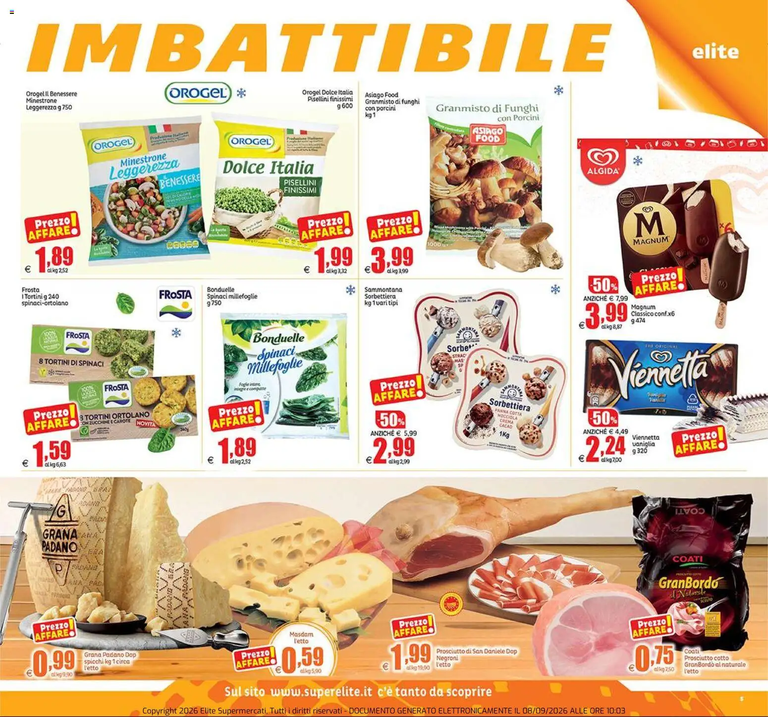 Volantino Elite Supermercati del 10/09/2026 | Pagina: 5 | Prodotti: Crema, Panna, Magnum, Prosciutto