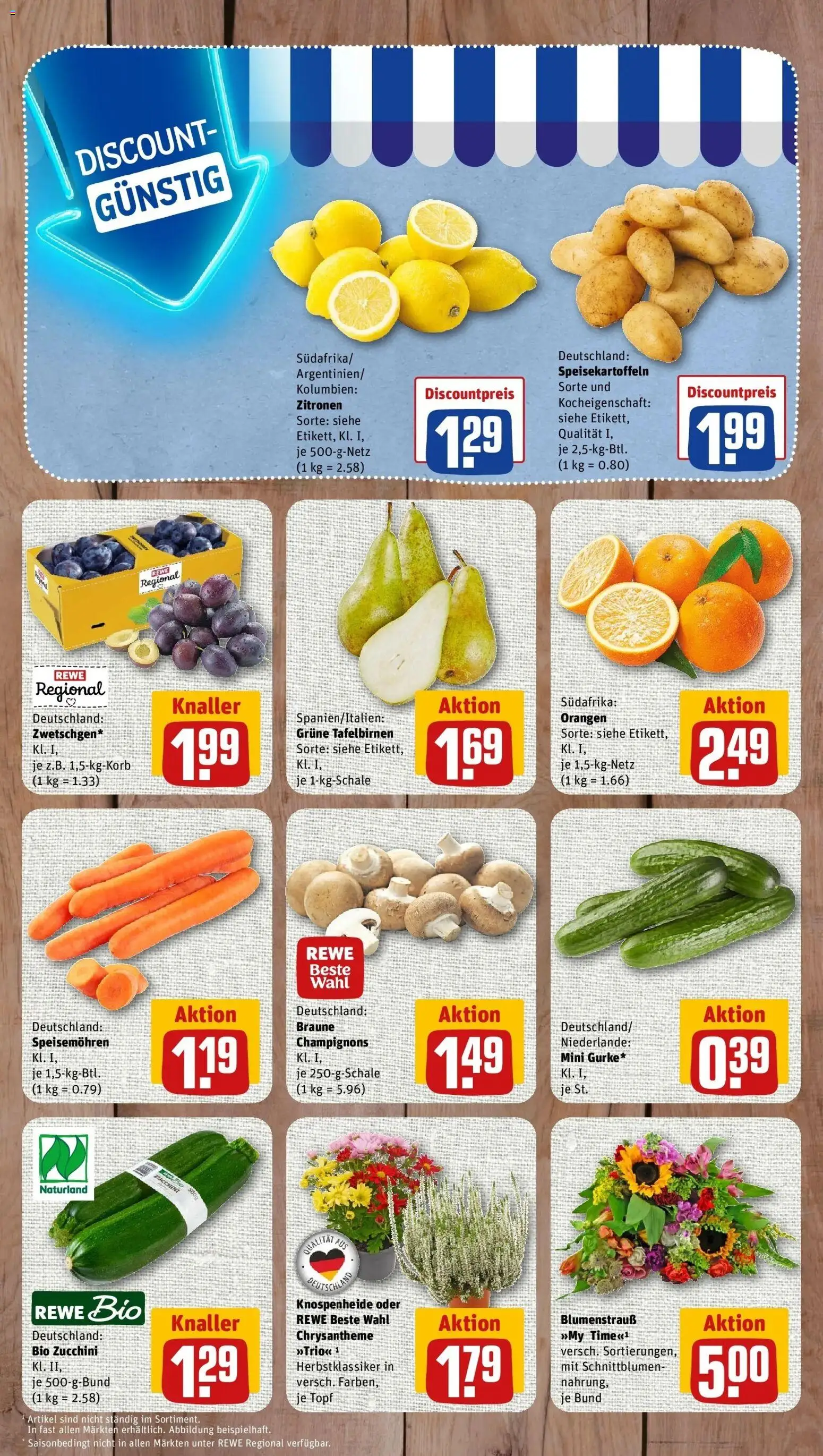REWE Prospekt ab 17.08.2026 zum Blättern » Angebote | Seite: 3 | Produkte: Orangen, Champignons, Zucchini, Zitronen