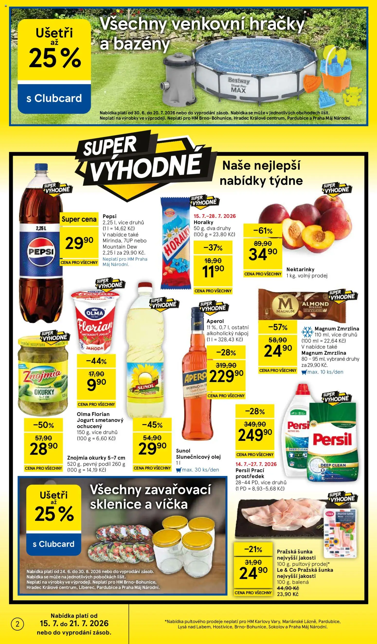 Tesco leták - Hypermarket od 15.07.2026 | Strana: 2 | Produkty: Šunka, Nektarinky, Magnum zmrzlina, Cola