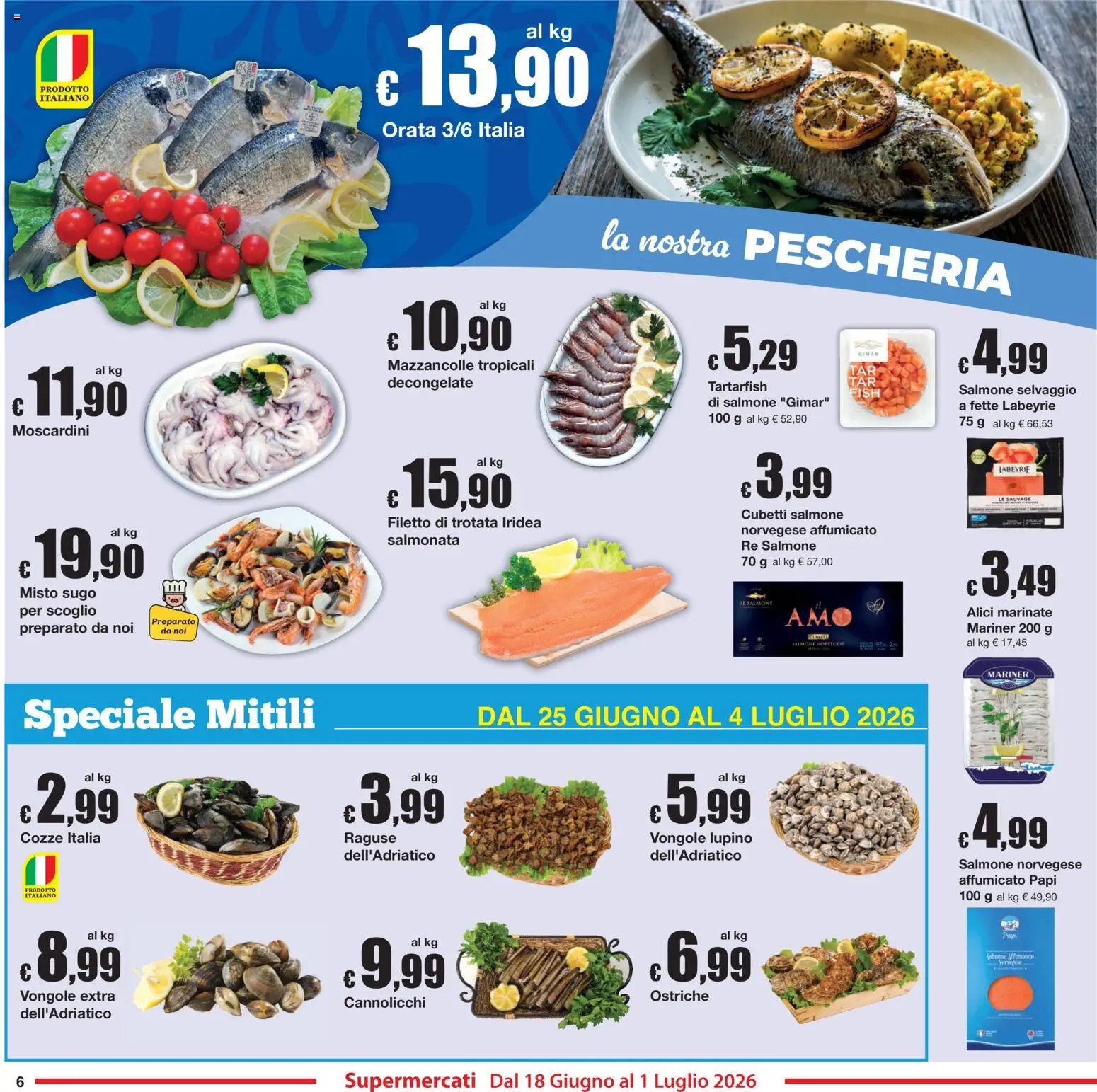 Volantino Sì con Te del 18.06.2026 | Pagina: 6 | Prodotti: Salmone affumicato, Orata, Sugo, Alici