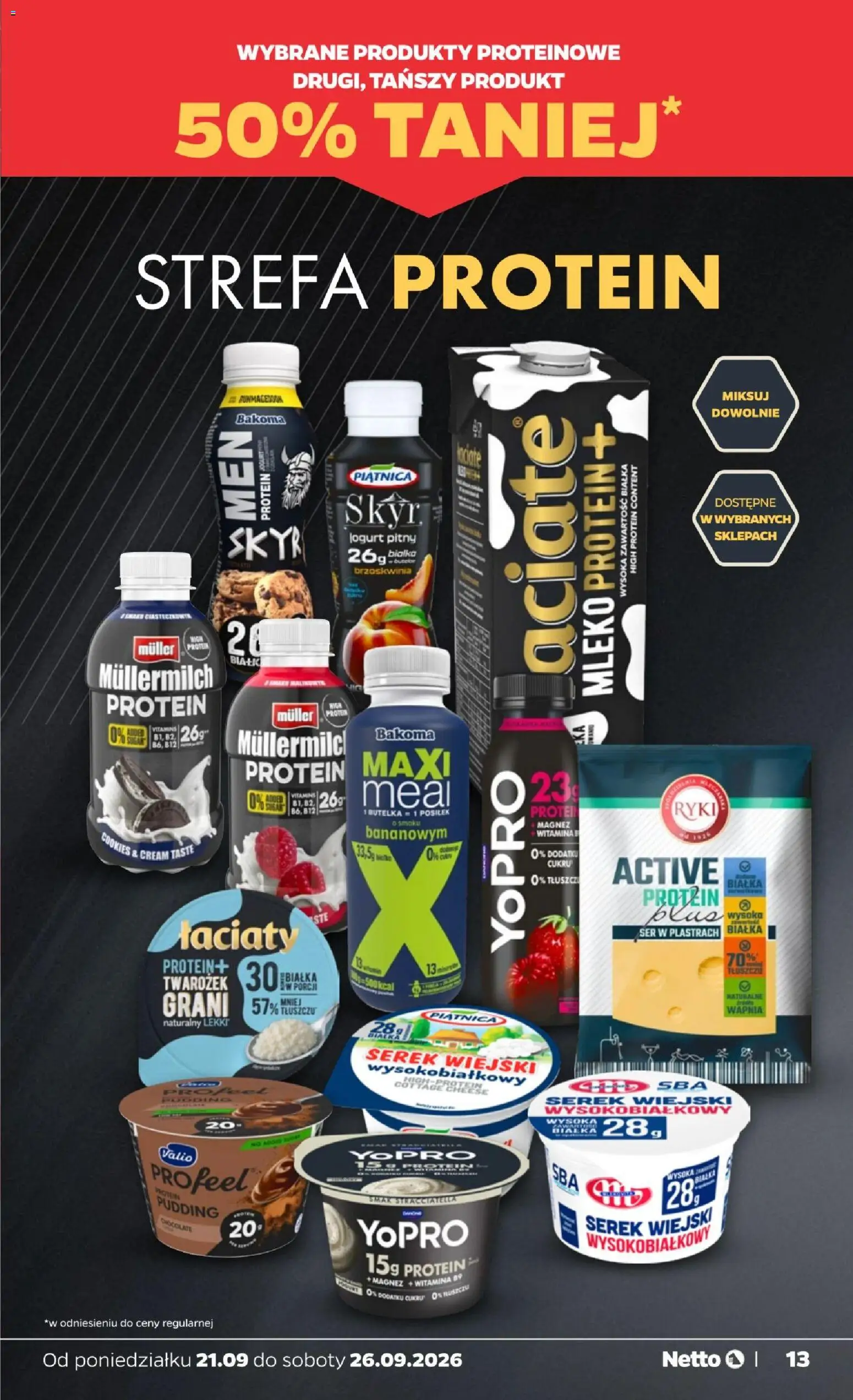 Netto gazetka od poniedziałku od 21.09.2026 | Strona: 13 | Produkty: Brzoskwinia, Piątnica, Valio, Mleko