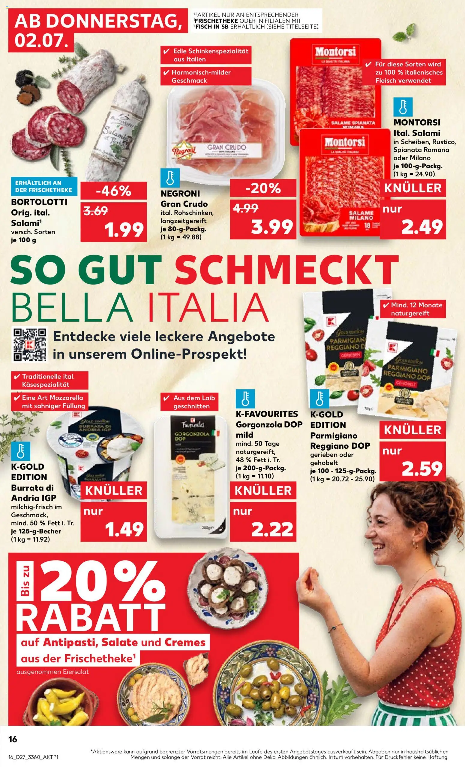 Kaufland Prospekt Berlin – gültig ab 02.07.2026 | Seite: 16 | Produkte: Mozzarella, Burrata, Salami, Fleisch