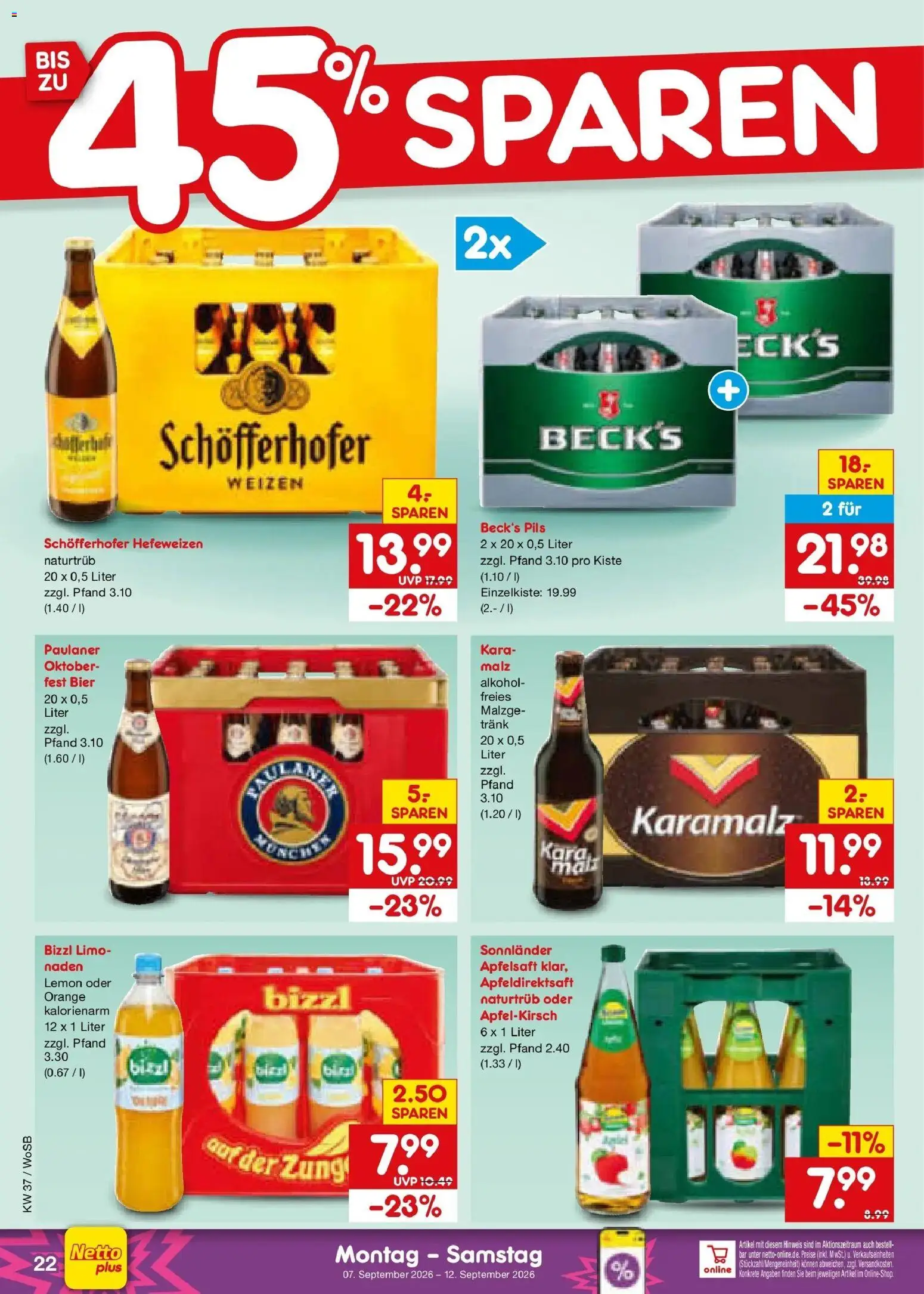 Netto Marken-Discount Prospekt Ludwigshafen-Edigheim – gültig ab 07.09.2026 | Seite: 32 | Produkte: Bier, Pils, Apfelsaft, Alkohol