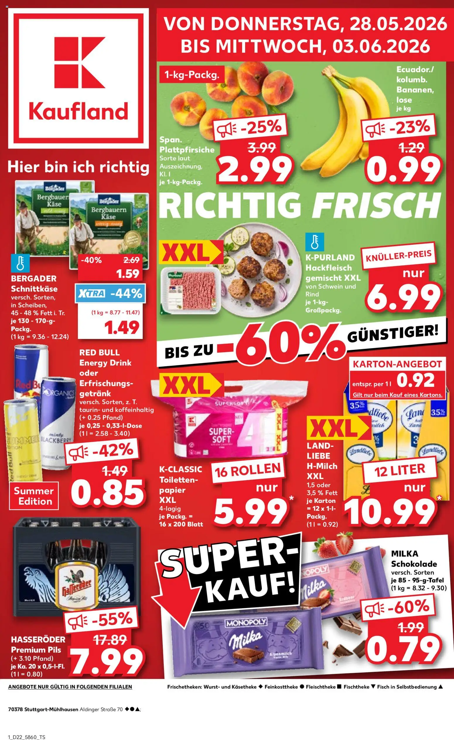 Kaufland Prospekt Stuttgart – gültig ab 28.05.2026 | Seite: 1 | Produkte: Energy, Hasseröder, Hackfleisch, Toilettenpapier