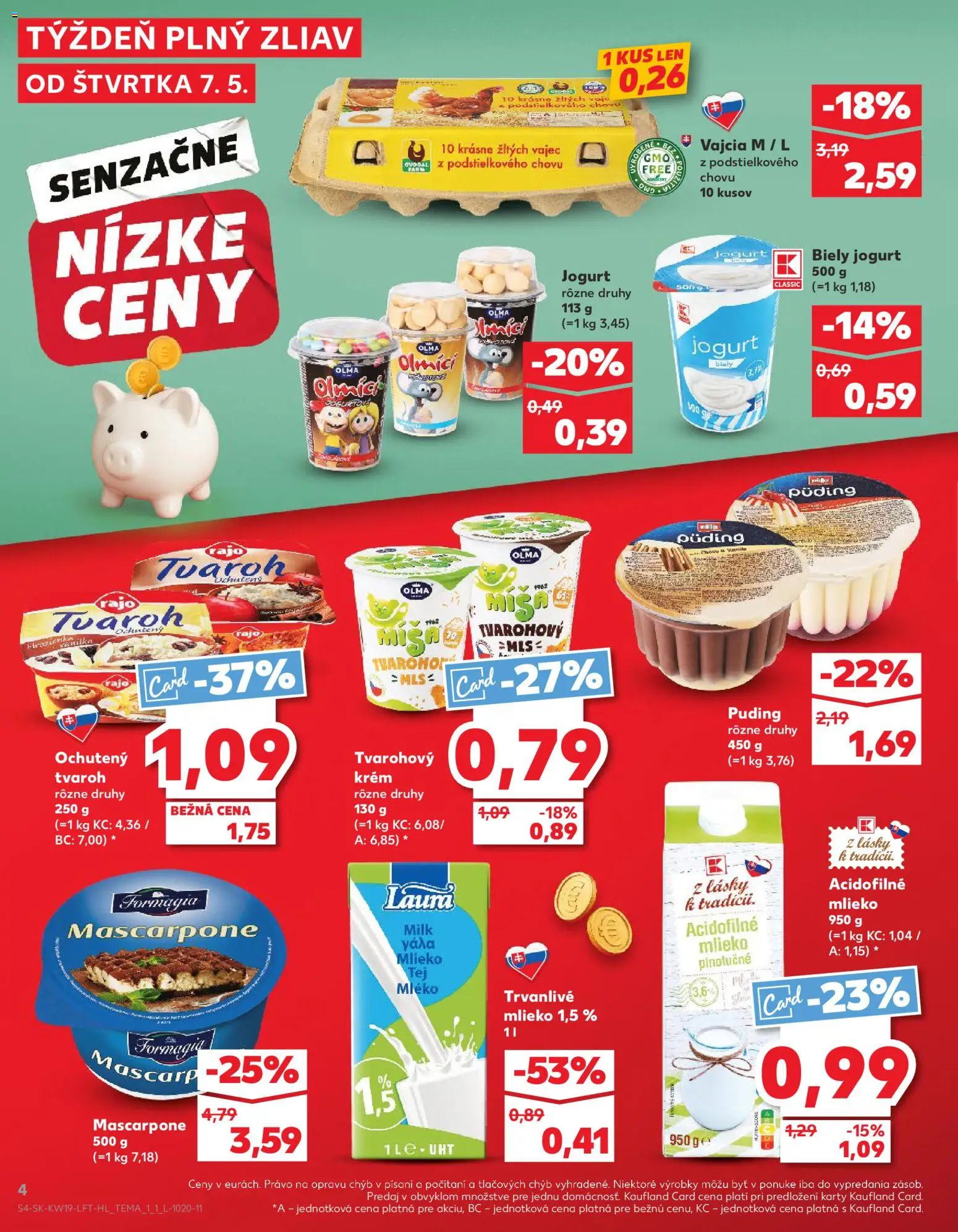 Nové Kaufland akcie – leták je platný od 07.05.2026 | Strana: 4 | Produkty: Mlieko, Jogurt, Puding, Mascarpone