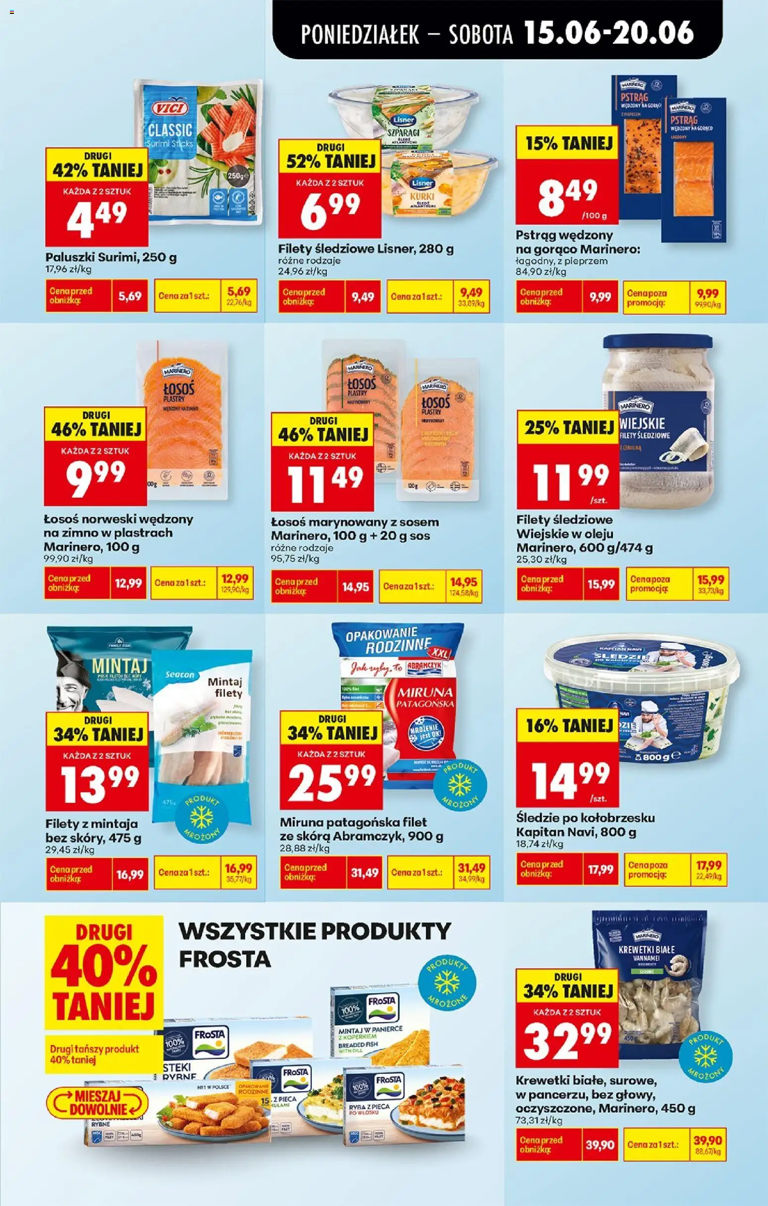 Biedronka gazetka od poniedziałku od 15.06.2026 | Strona: 39 | Produkty: Krewetki, Miruna, Pstrąg, Łosoś