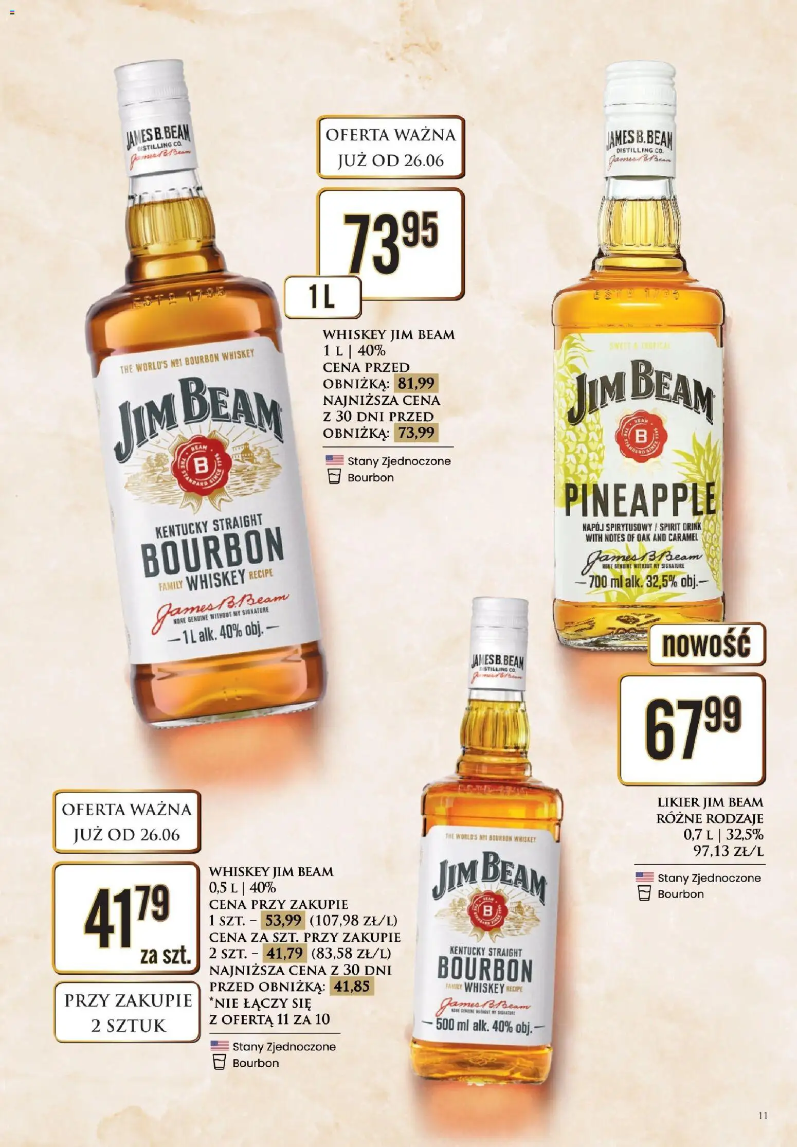 Dino gazetka alkoholowa od 26.06.2026 | Strona: 11 | Produkty: Bourbon, Jim Beam