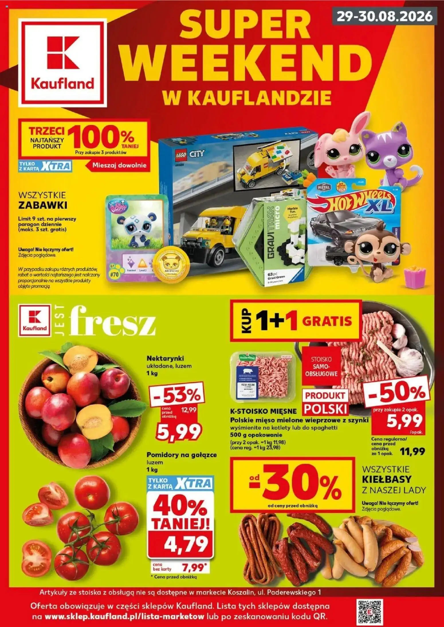 Kaufland gazetka - Super Weekend od 29.08.2026 - od jutra PDF | Strona: 1 | Produkty: Zabawki, Nektarynki, Mięso mielone, Pomidory