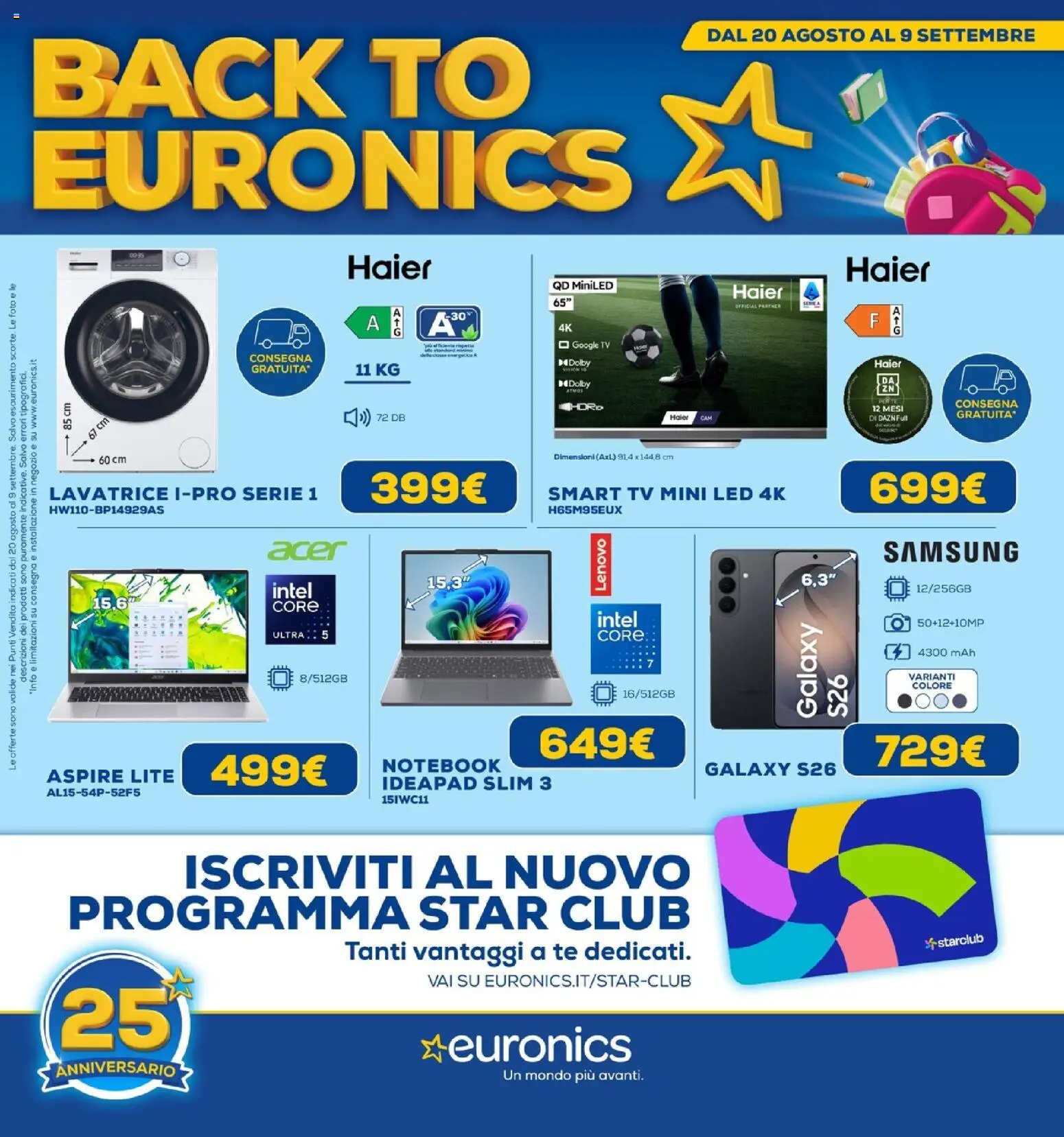 Volantino Euronics del 20/08/2026 | Pagina: 1 | Prodotti: Notebook, Tè, TV, Samsung