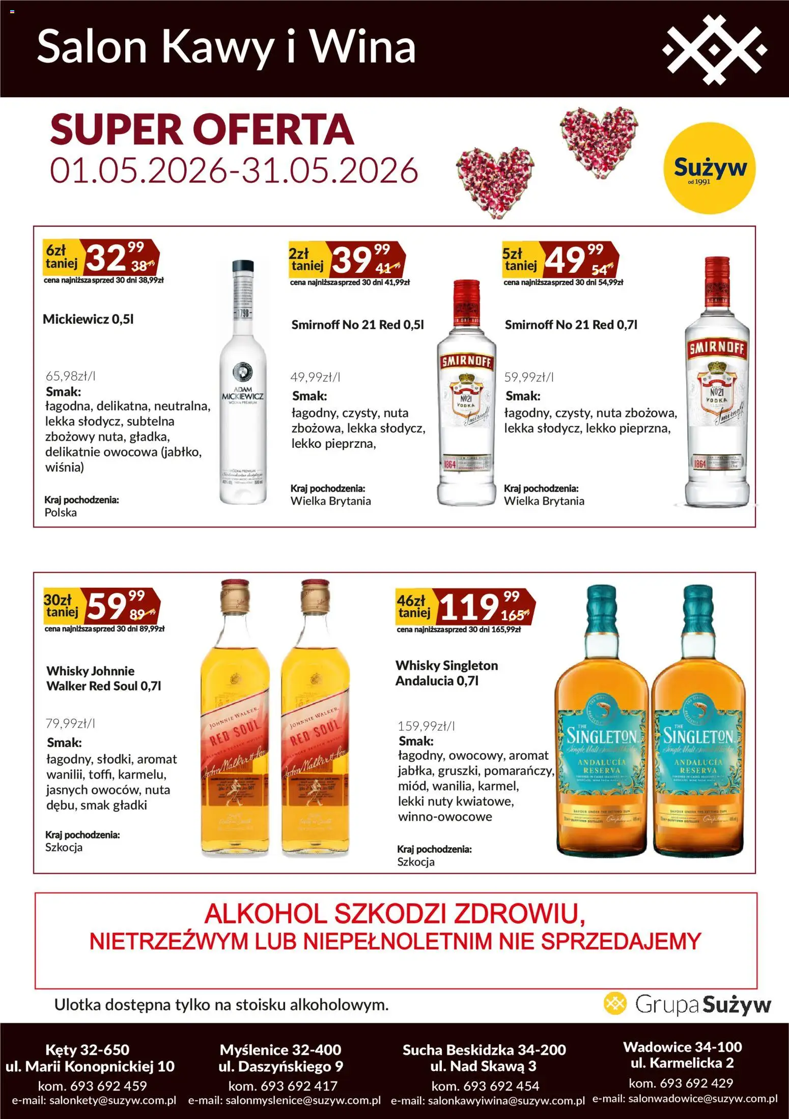 Sużyw gazetka - Salon kawy i wina od 01.05.2026 | Strona: 3 | Produkty: Whisky Singleton, Vodka, Wódka, Whisky