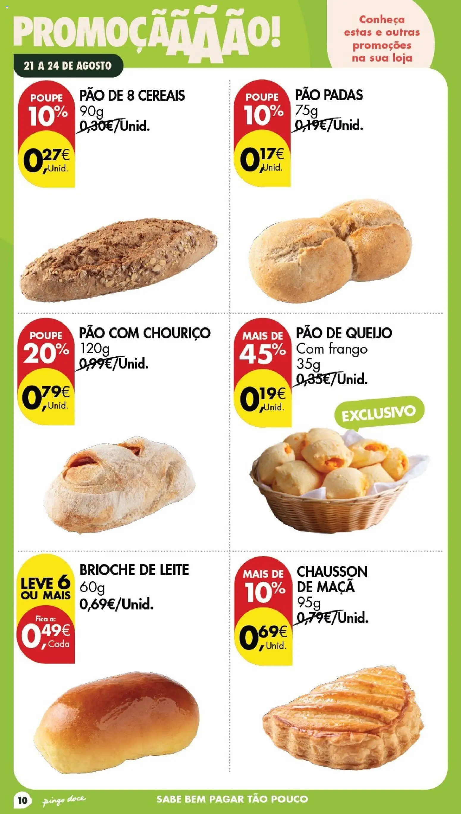 Pingo Doce Poupe este Fim de Semana │ válido de 21/08/2026 | Página: 10 | Produtos: Pão de queijo, Pão, Maça, Chouriço