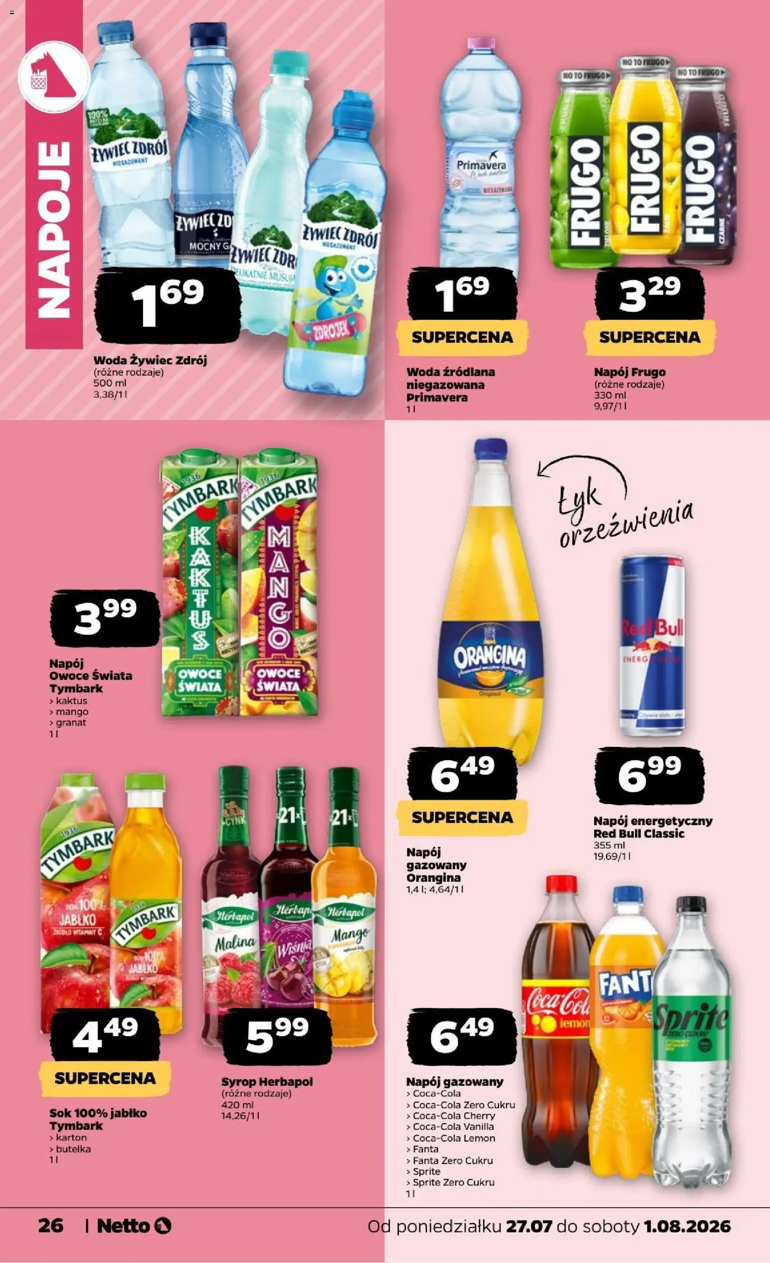Netto gazetka od poniedziałku od 27.07.2026 | Strona: 26 | Produkty: Mango, Malina, Coca cola, Woda
