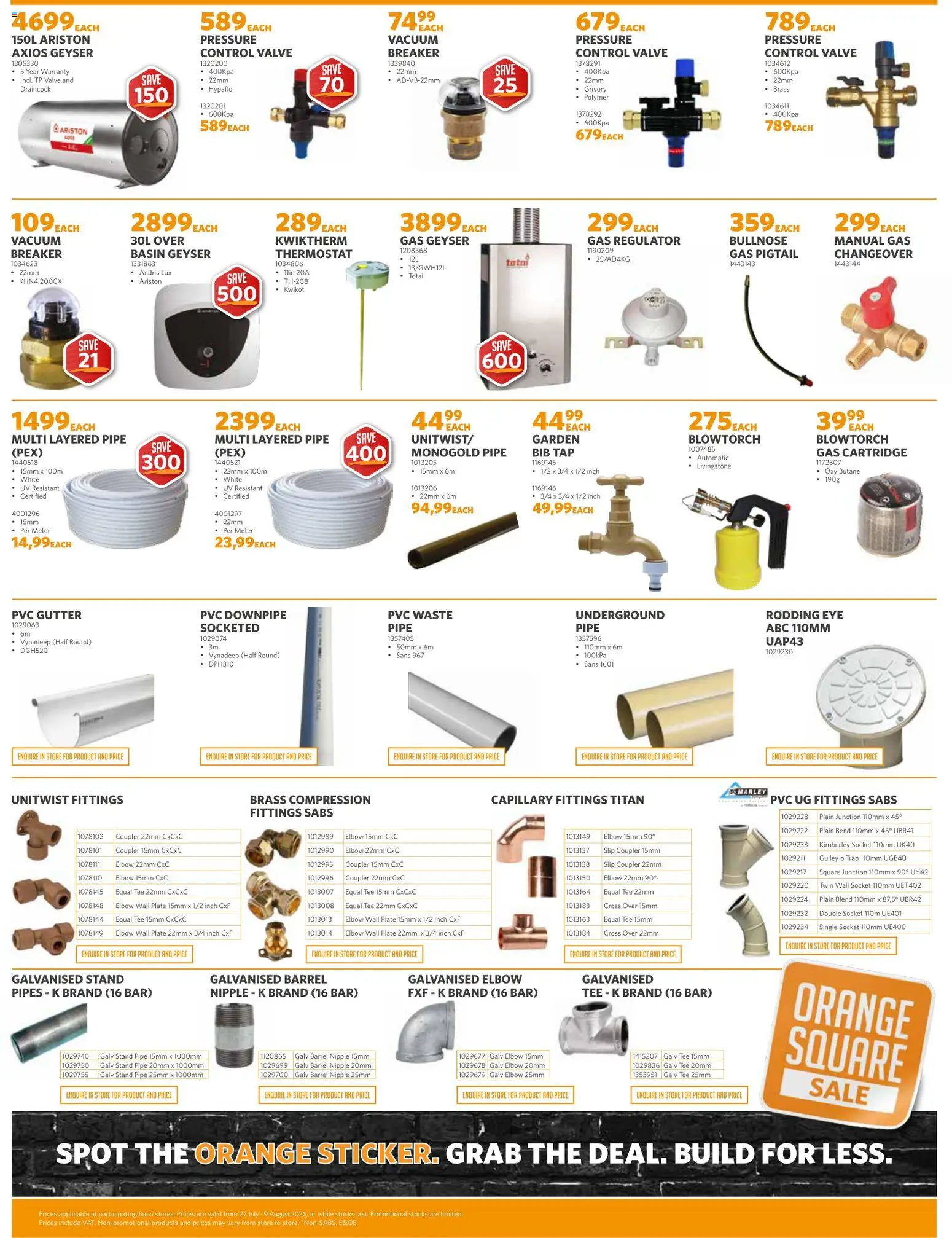 New BUCO catalogue – valid from 27/07/2026 | Page: 7 | Products: Socket, Geyser, Valve, Pipe