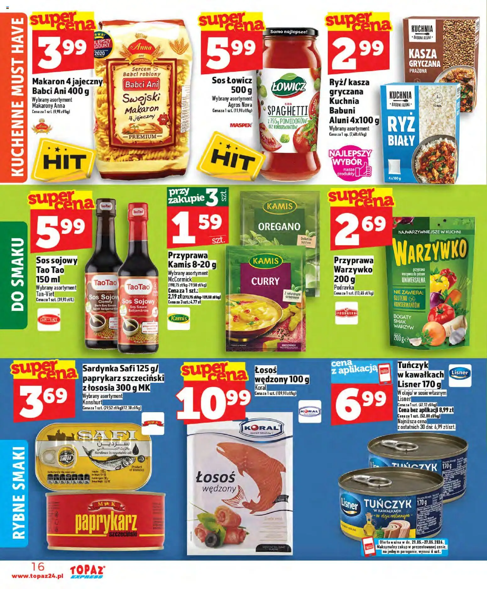 Topaz gazetka - Express od 21.05.2026 | Strona: 16 | Produkty: Oregano, Curry, Tuńczyk, Sos
