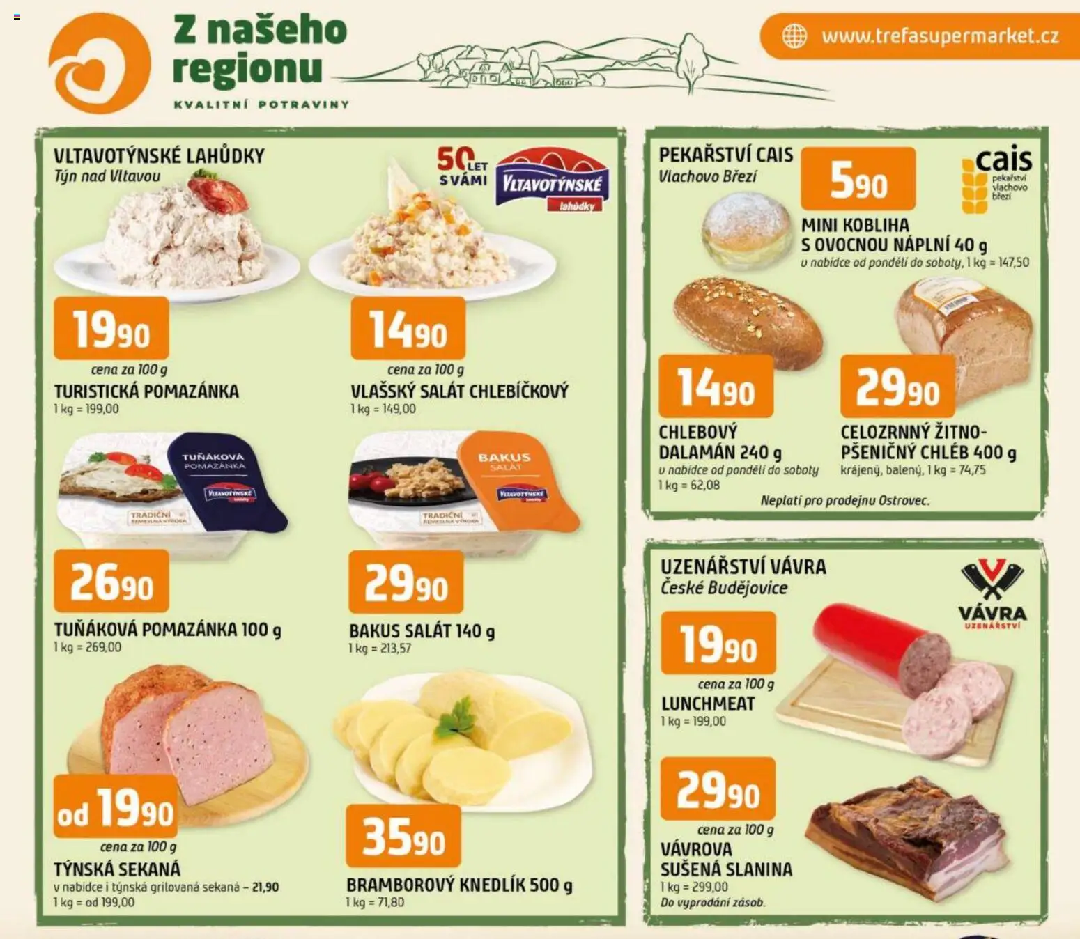 Trefa leták - Z našeho regionu kvalitní potraviny od 09.09.2026 | Strana: 1 | Produkty: Chléb, Tuňáková pomazánka, Pomazánka, Potraviny