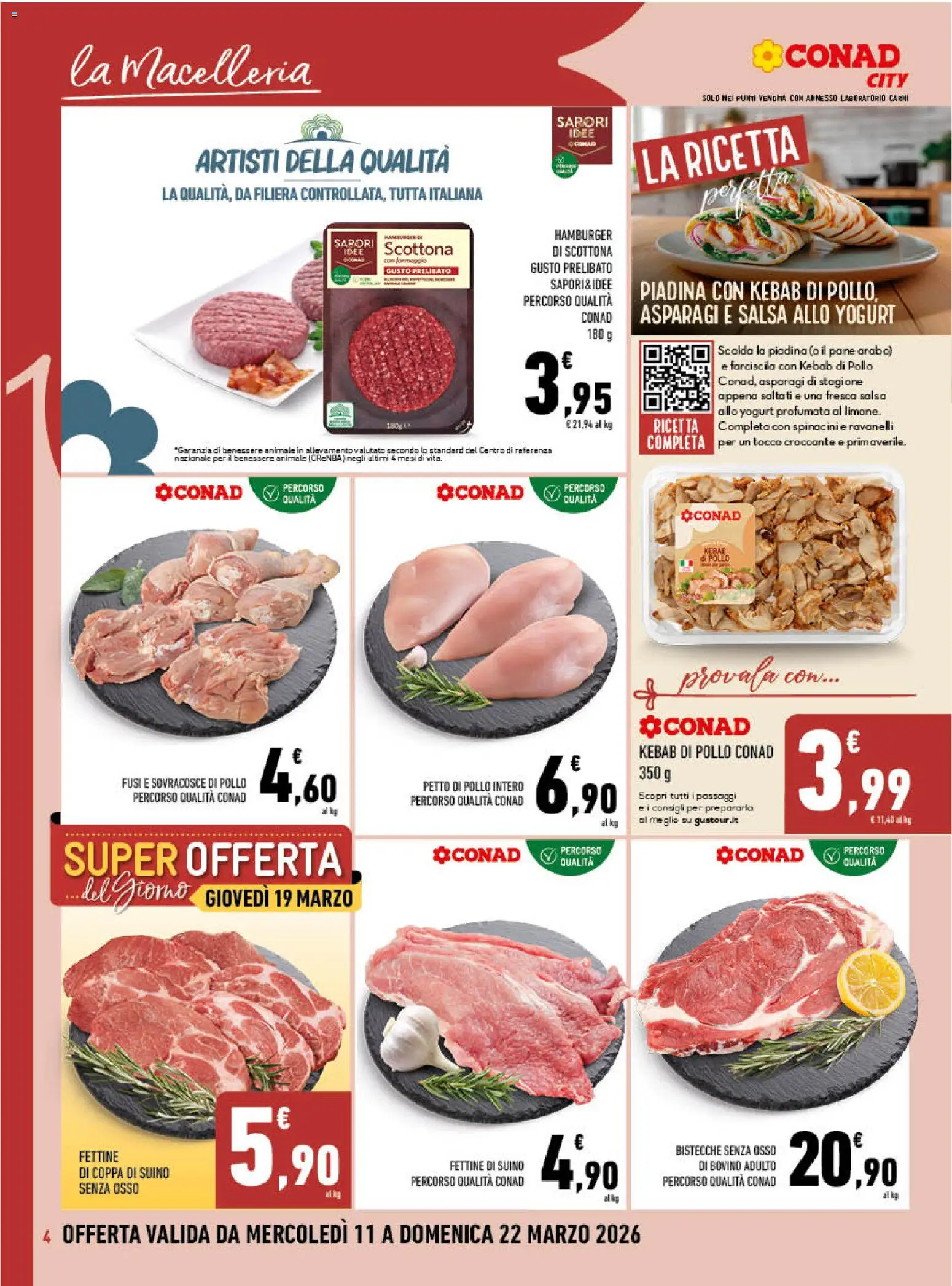 Volantino Conad del 11.03.2026 | Pagina: 4 | Prodotti: Bovino, Petto di Pollo, Formaggio, Ravanelli