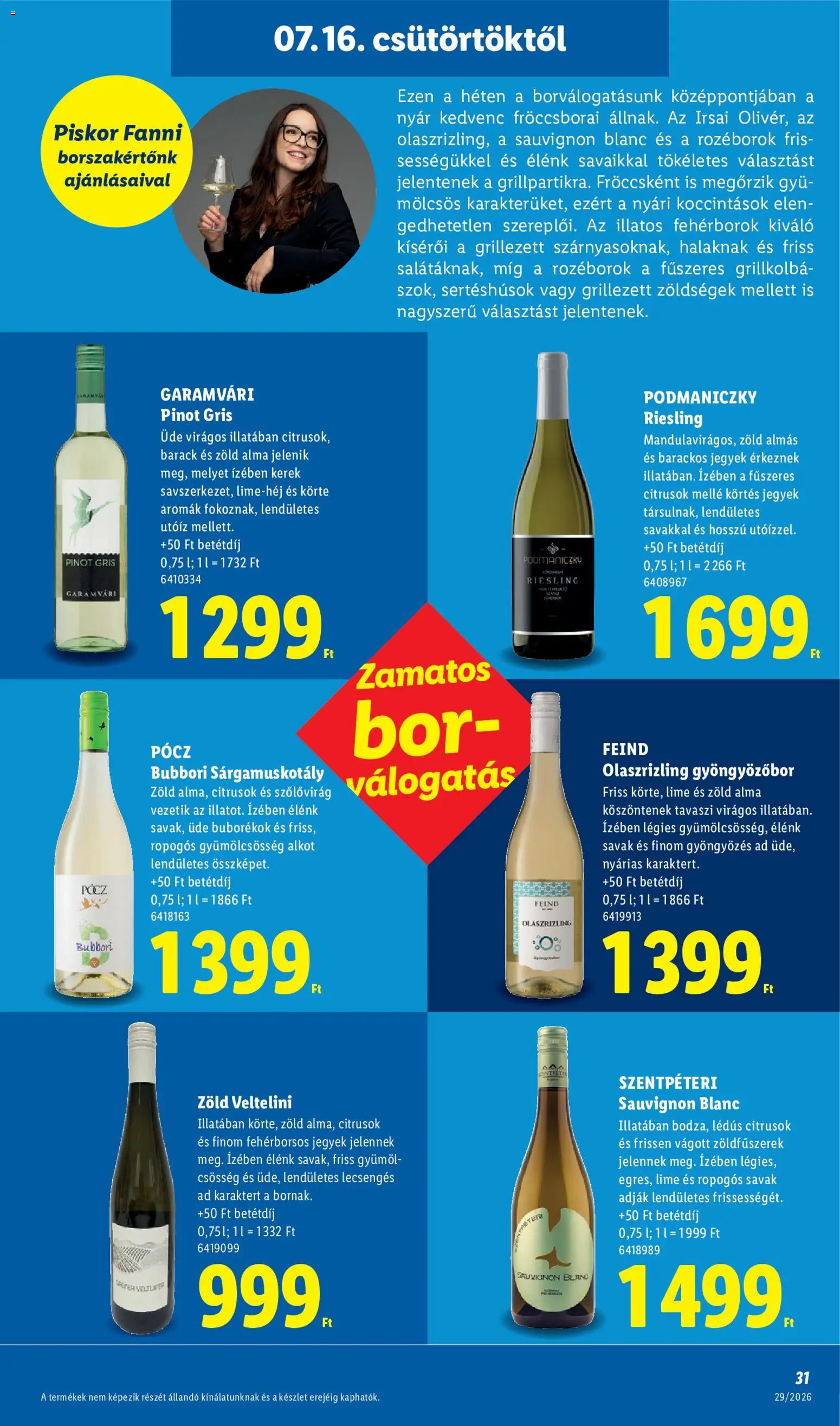 Lidl akciós ujság - amely érvényes a következő dátumtól: 2026.07.16. | Oldal: 31 | Termékek: Lime, Zöldségek, Gyöngyözőbor, Bor