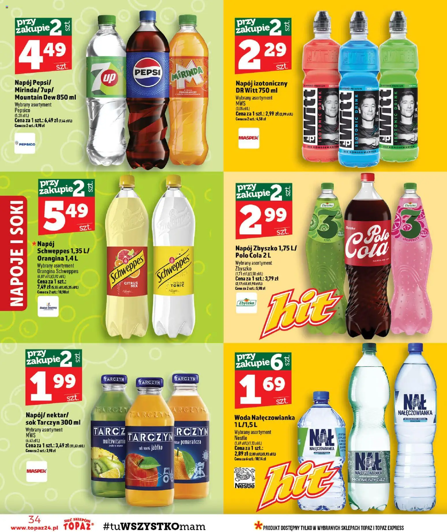 Topaz gazetka - MAZ od 06.08.2026 | Strona: 34 | Produkty: Napoje, Pepsi, Soki, Sok