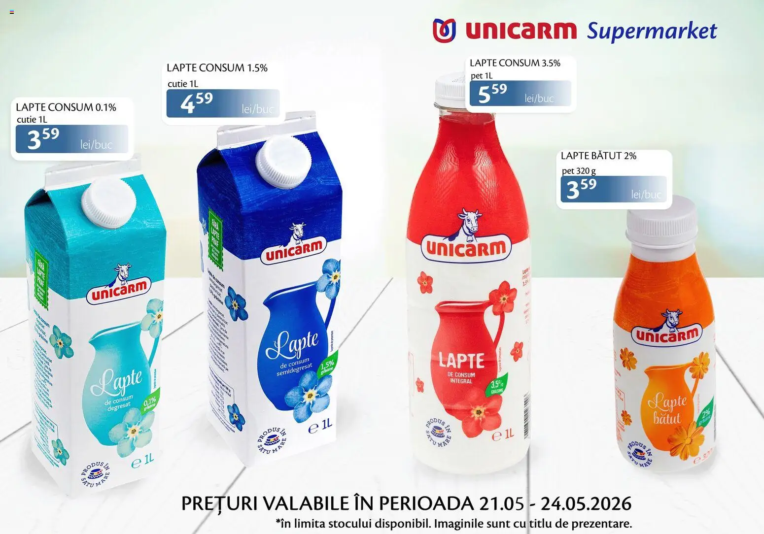 Noul catalog Unicarm – valabil de la 21.05.2026 | Pagină: 1 | Produse: Cutie, Duș, Lapte