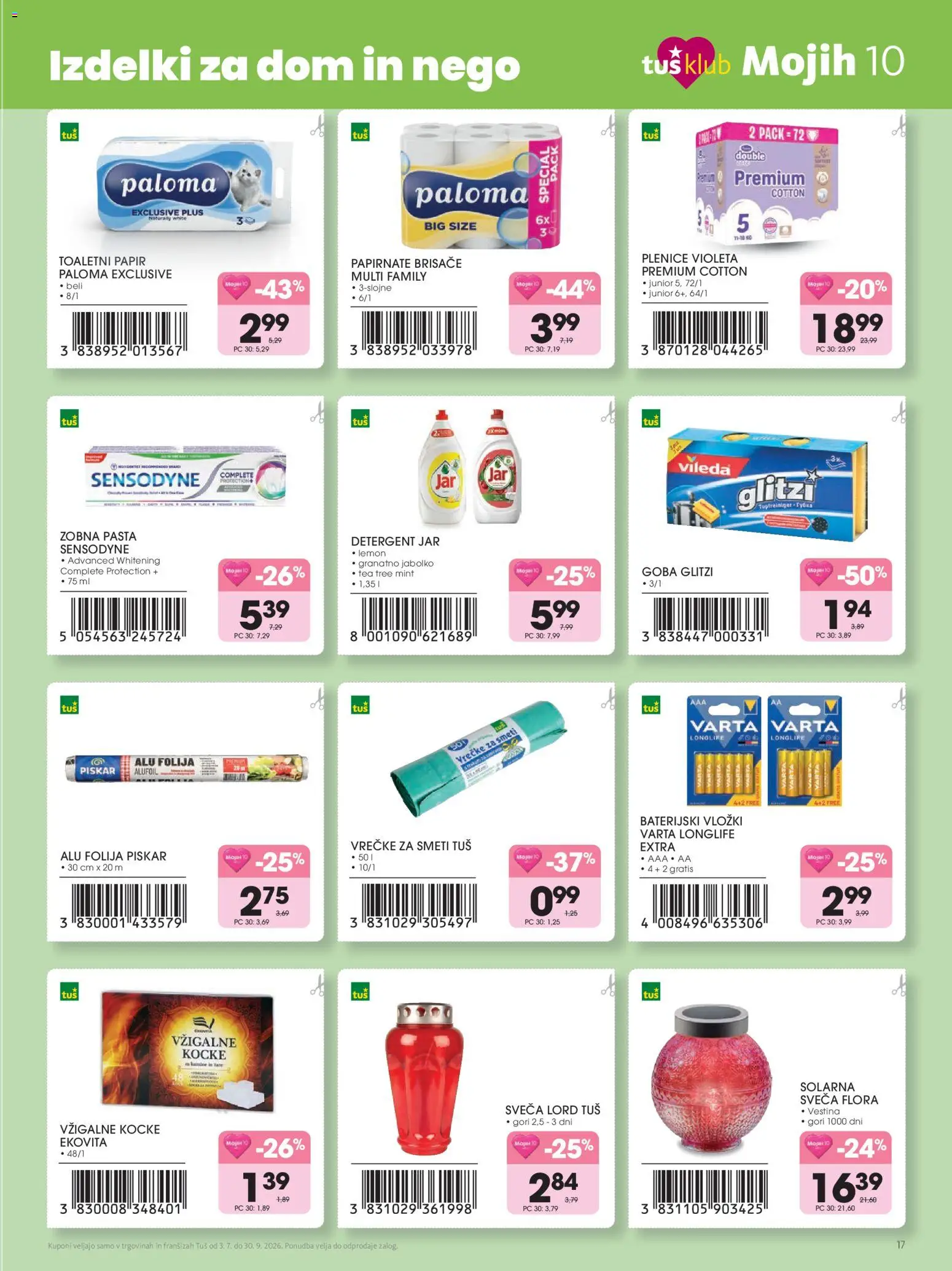 Novi Tuš katalog ponudbe – veljaven od 03.07.2026 | Stran: 17 | Izdelki: Plenice, Papirnate brisače, Detergent, Folija