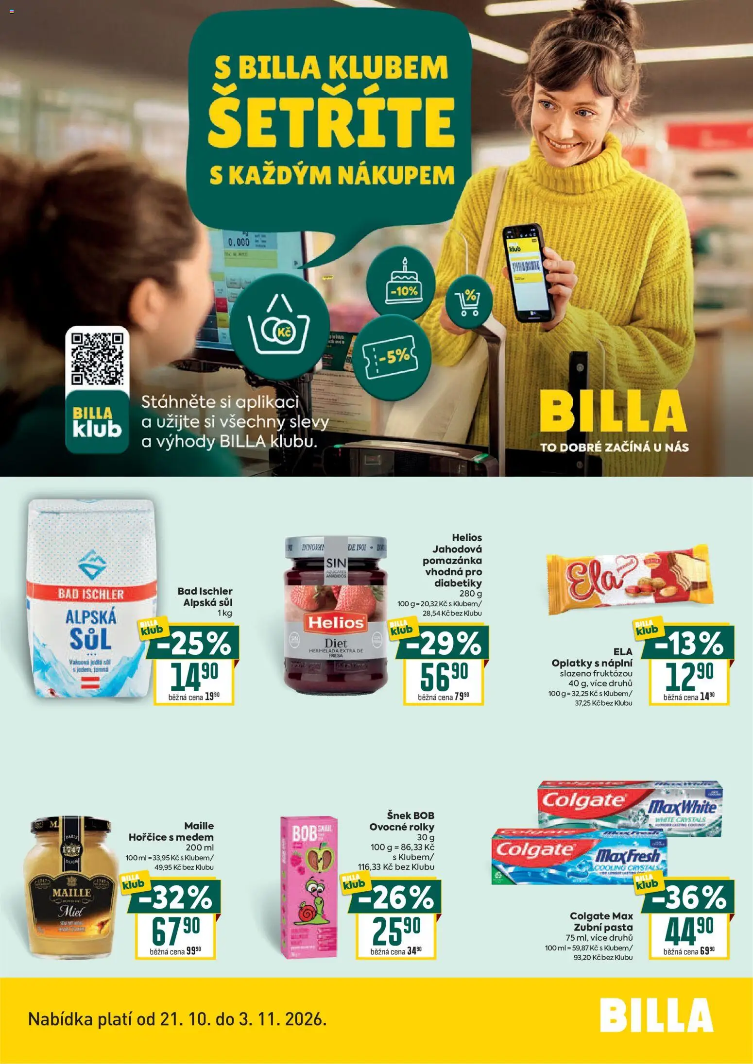 Billa leták - Bonus club od 21.10.2026 | Strana: 2 | Produkty: Zubní pasta, Hořčice, Pomazánka, Oplatky