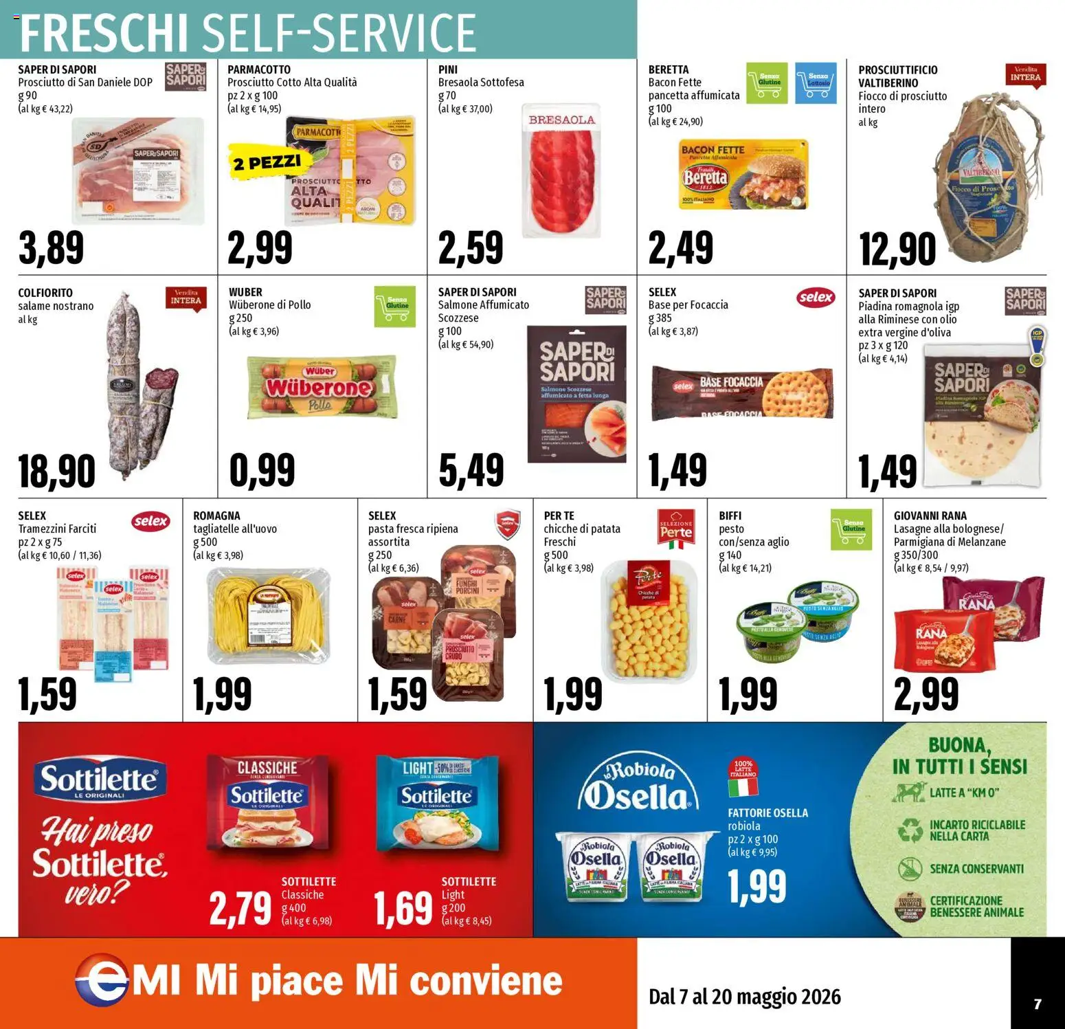 Volantino EMI del 07.05.2026 | Pagina: 7 | Prodotti: Salmone, Tagliatelle, Prosciutto, Robiola
