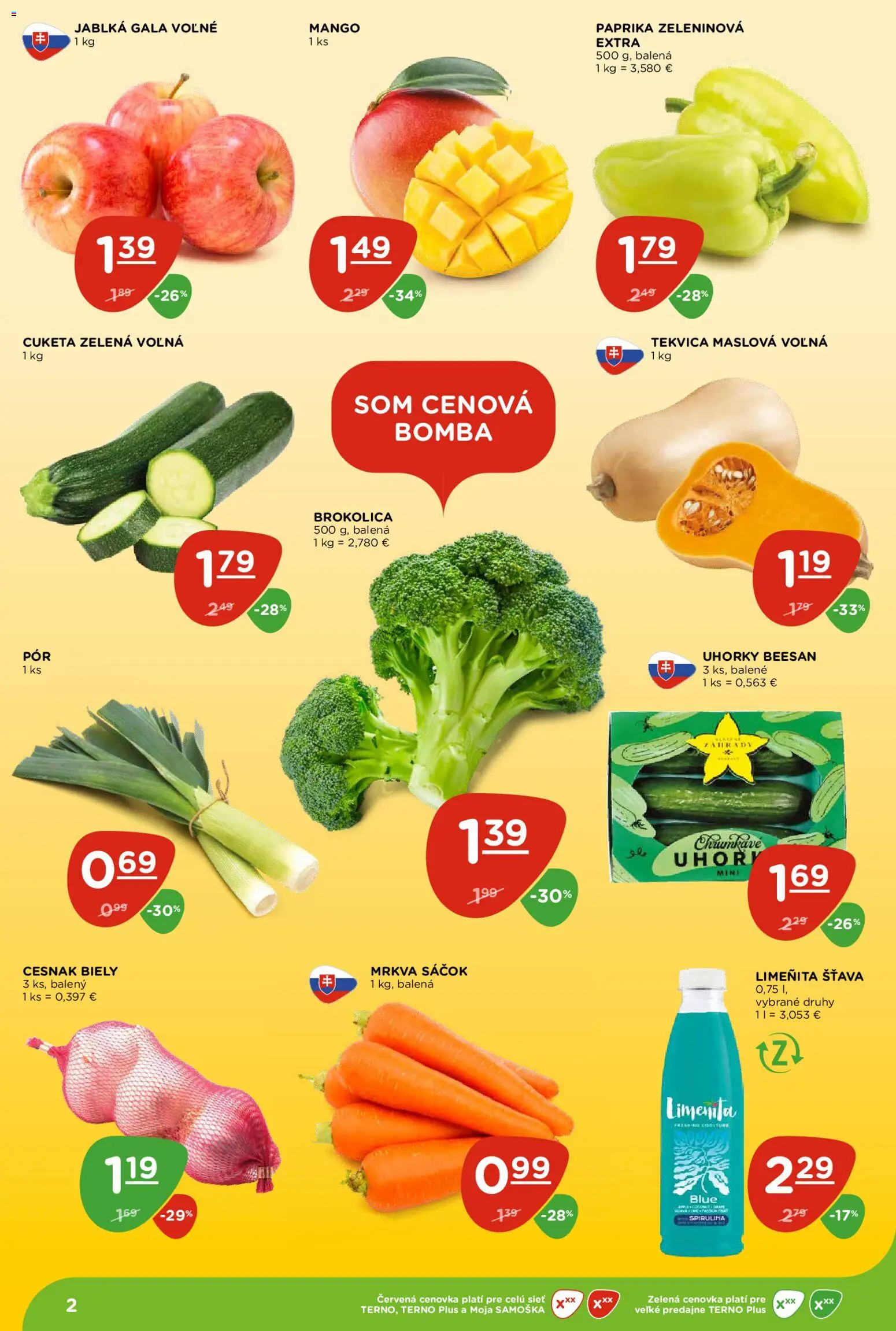 Nové Terno akcie – leták je platný od 08.10.2026 | Strana: 2 | Produkty: Paprika, Brokolica, Mango, Šťava