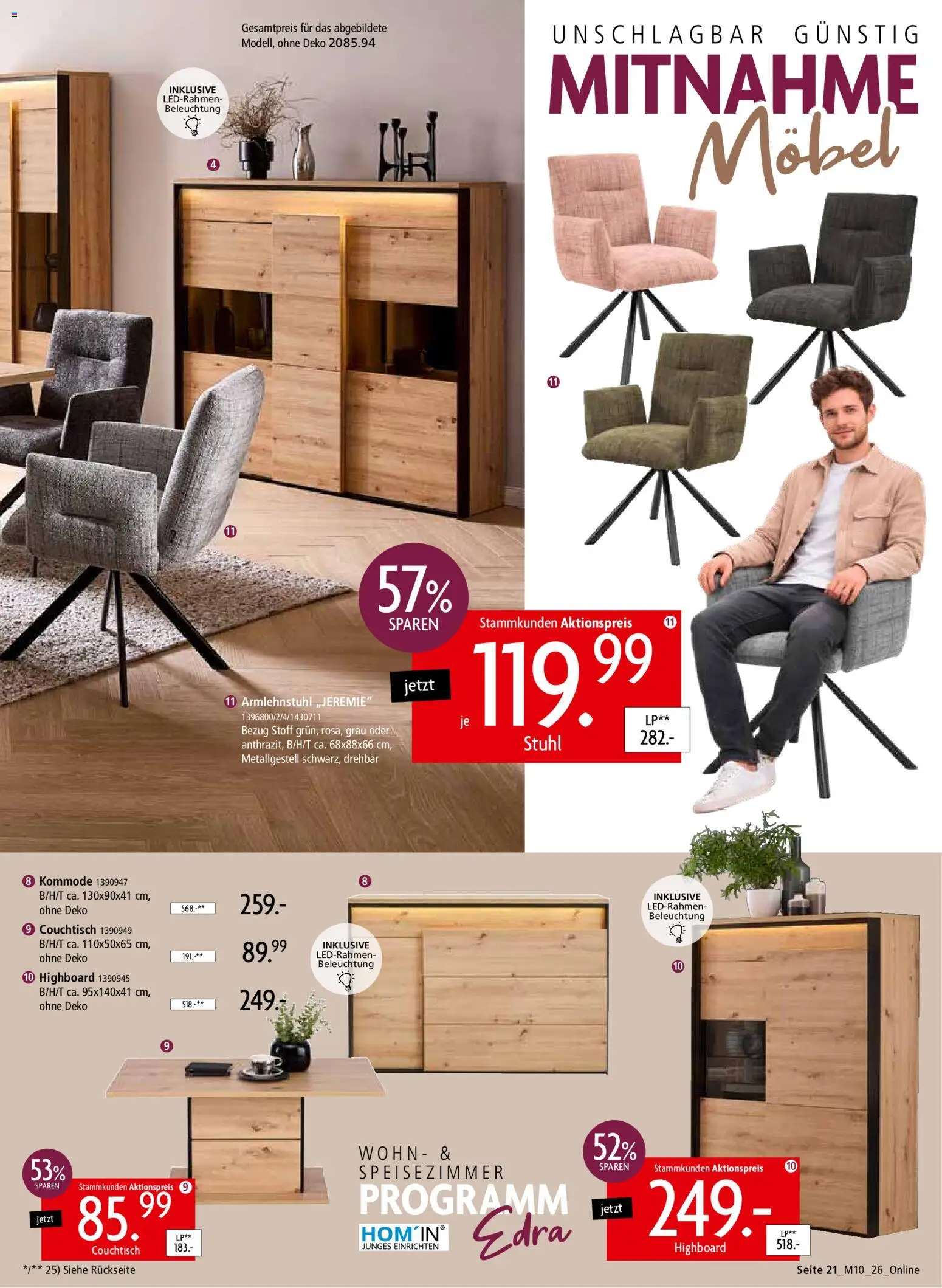 Zurbrüggen Mitnahme Möbel – gültig ab 08.08.2026 | Seite: 21 | Produkte: HIghboard, Kommode, Couchtisch, Stuhl
