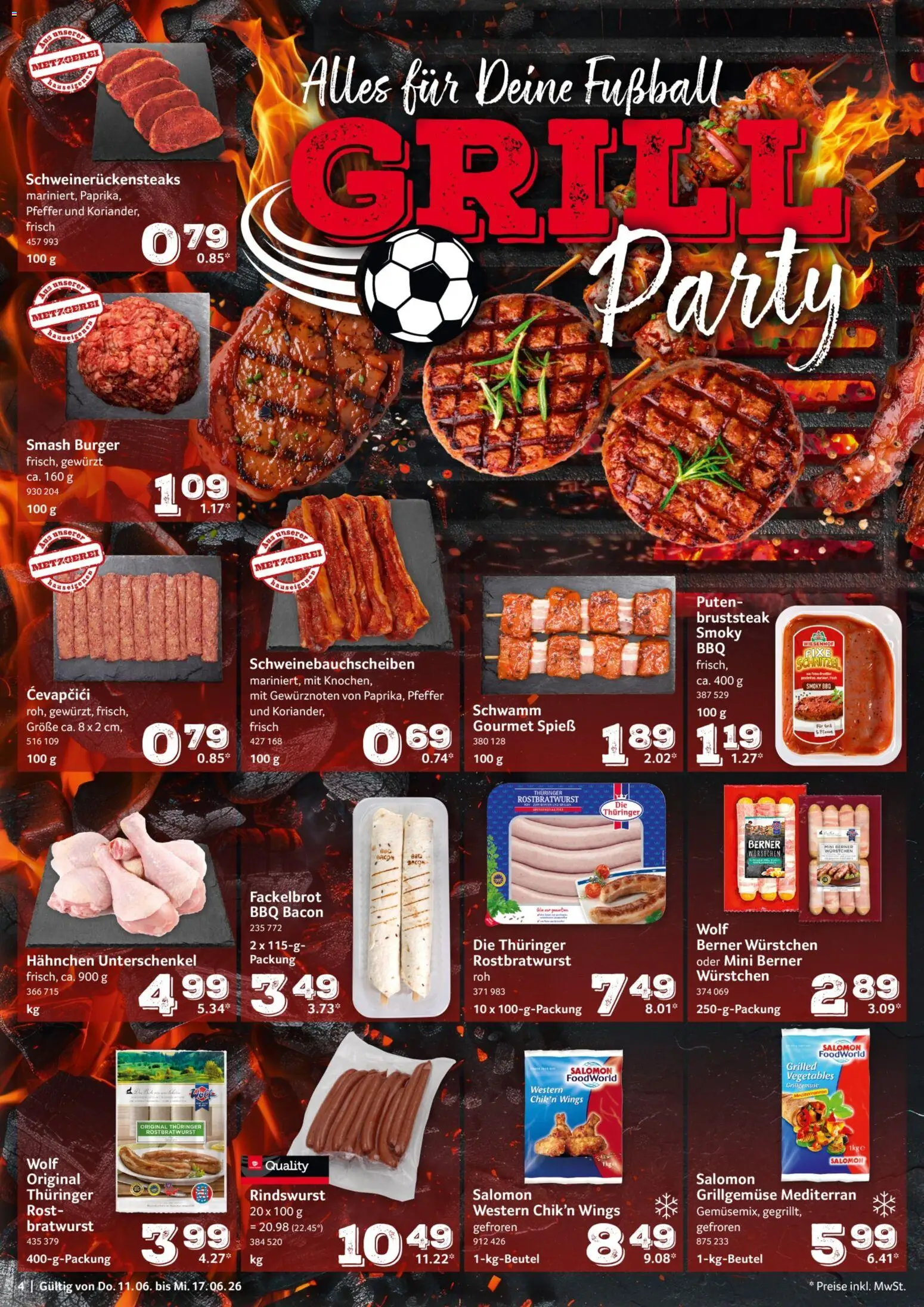 Selgros Prospekt – gültig ab 11.06.2026 | Seite: 4 | Produkte: Hahnchen, Cevapcici, Burger, Pfeffer