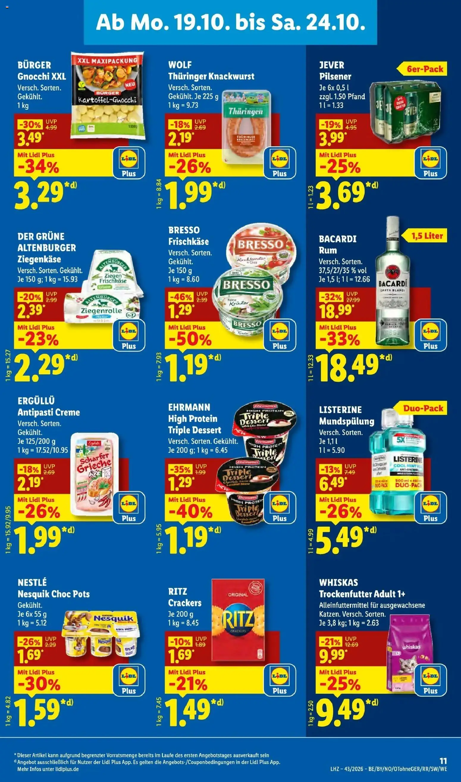 Lidl Prospekt Weikersheim (ab 19.10.2026) zum Blättern » Angebote | Seite: 19 | Produkte: Ziegenkäse, Jever, Whiskas, Listerine