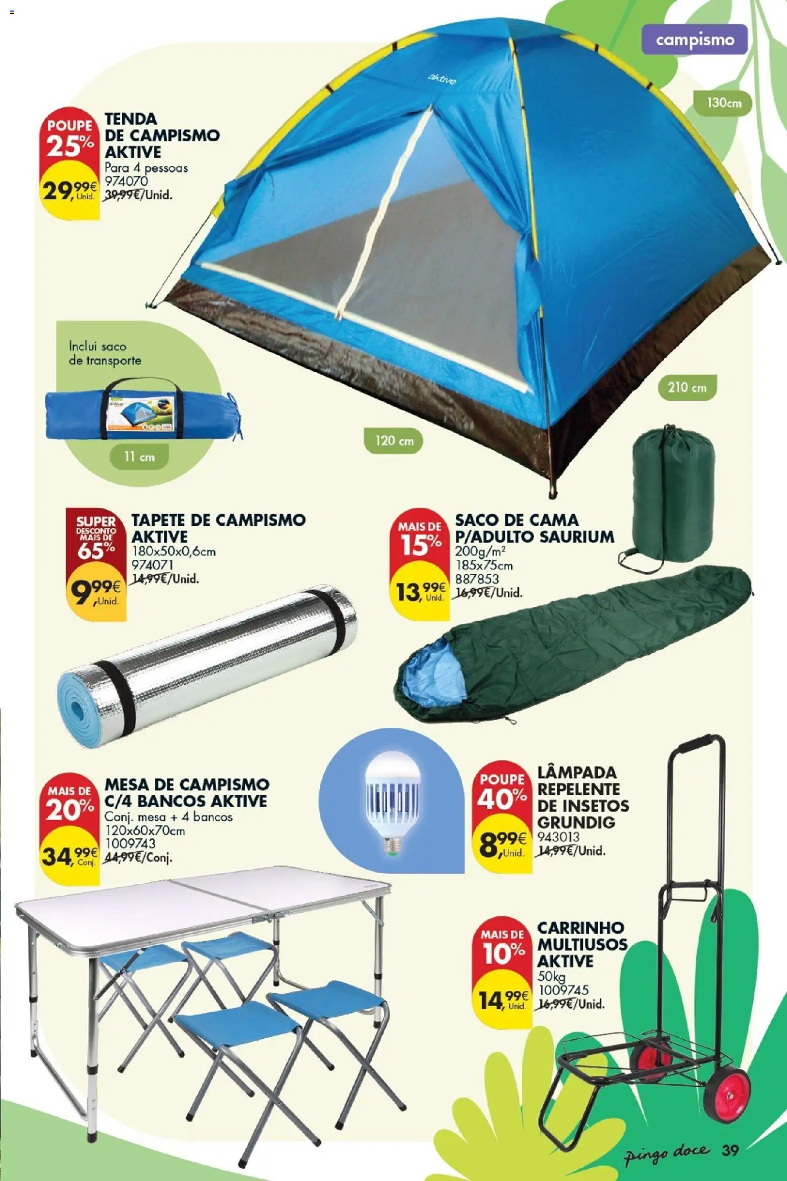 Pingo Doce Bazar Verão │ válido de 09.06.2026 | Página: 39 | Produtos: Tenda, Repelente, Cama, Tapete