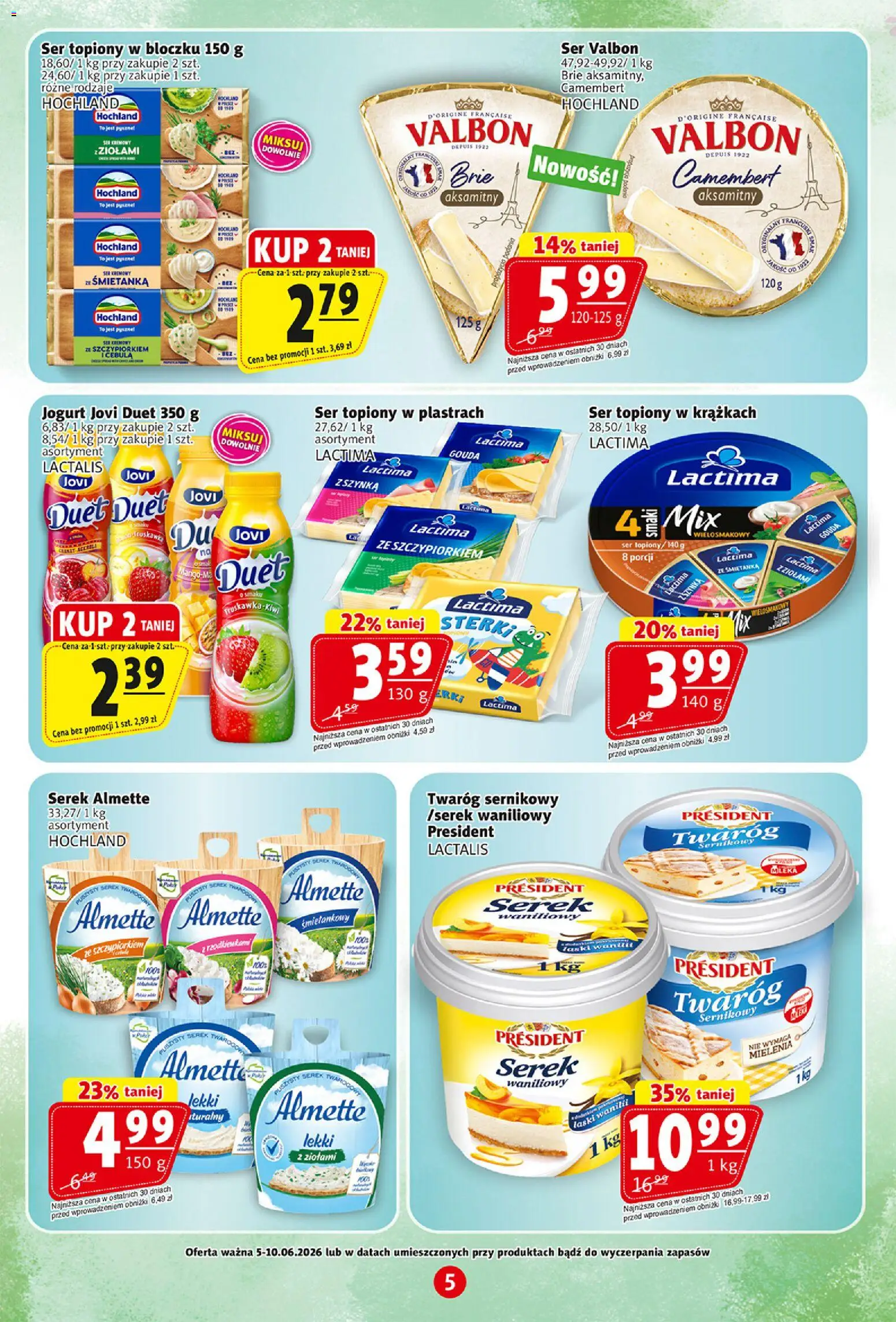 Prim Market gazetka od 05.06.2026 | Strona: 5 | Produkty: Ser topiony w plastrach, Serek, Mleka, Twaróg