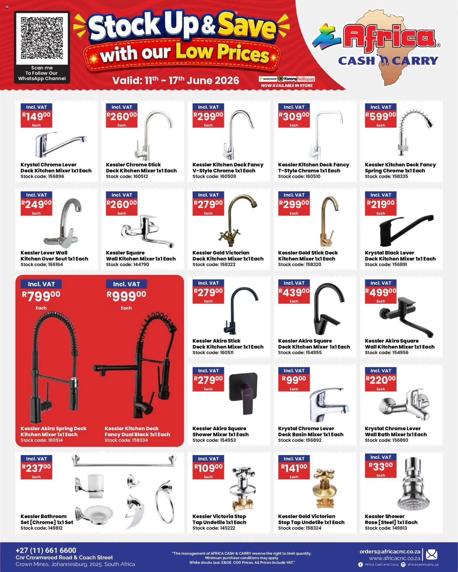 New Africa Cash & Carry catalogue – valid from 11.06.2026 | Page: 39 | Products: Mixer, Basin, Shower set, Stock