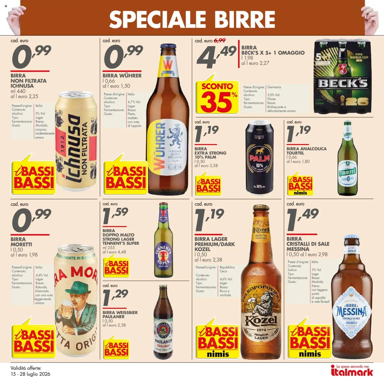 Volantino Italmark del 15/07/2026 | Pagina: 14 | Prodotti: Tennent's, Sale, Birra Moretti, Amaro