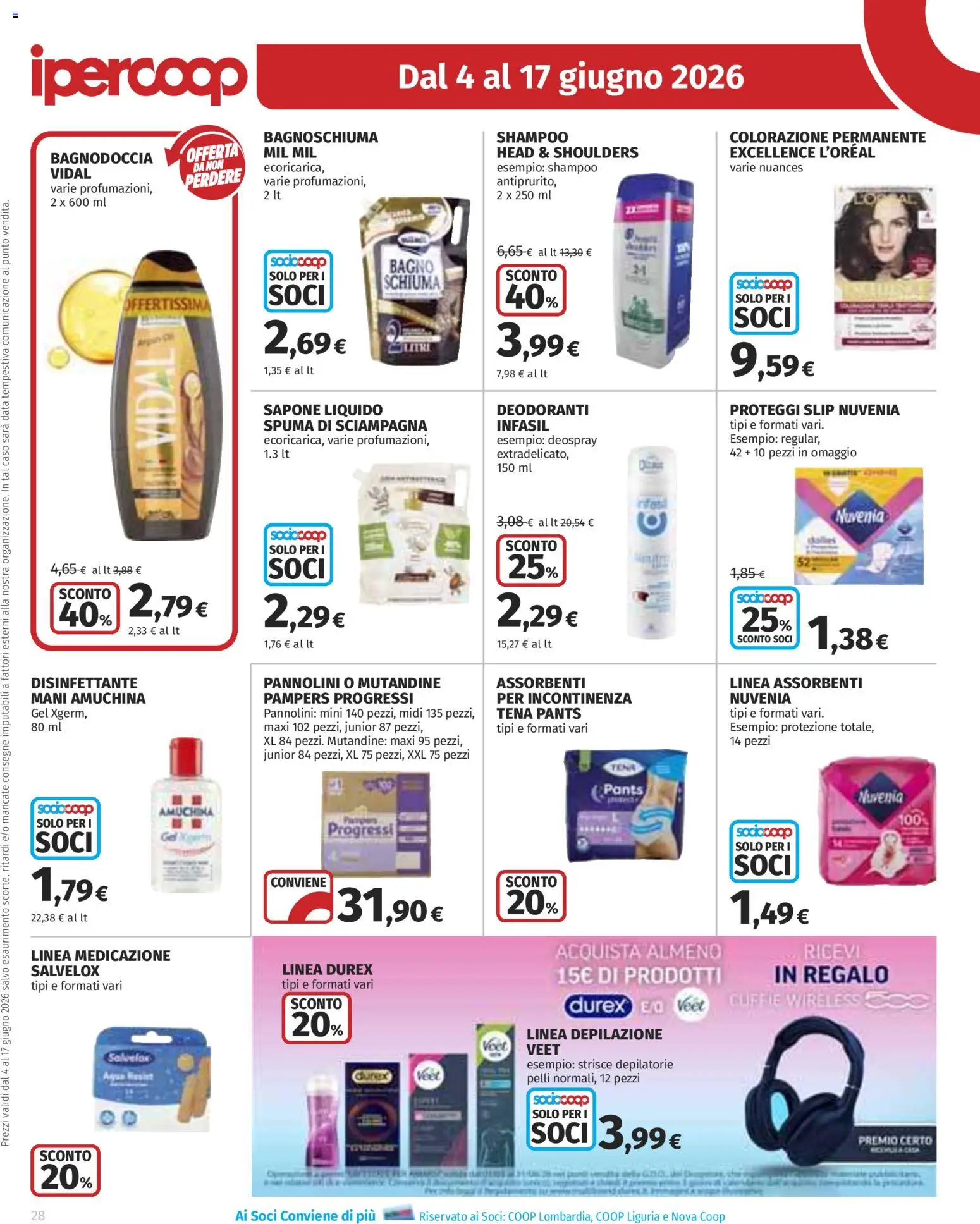 Volantino Ipercoop del 04.06.2026 | Pagina: 28 | Prodotti: Shampoo, Data, Pampers, Bagno