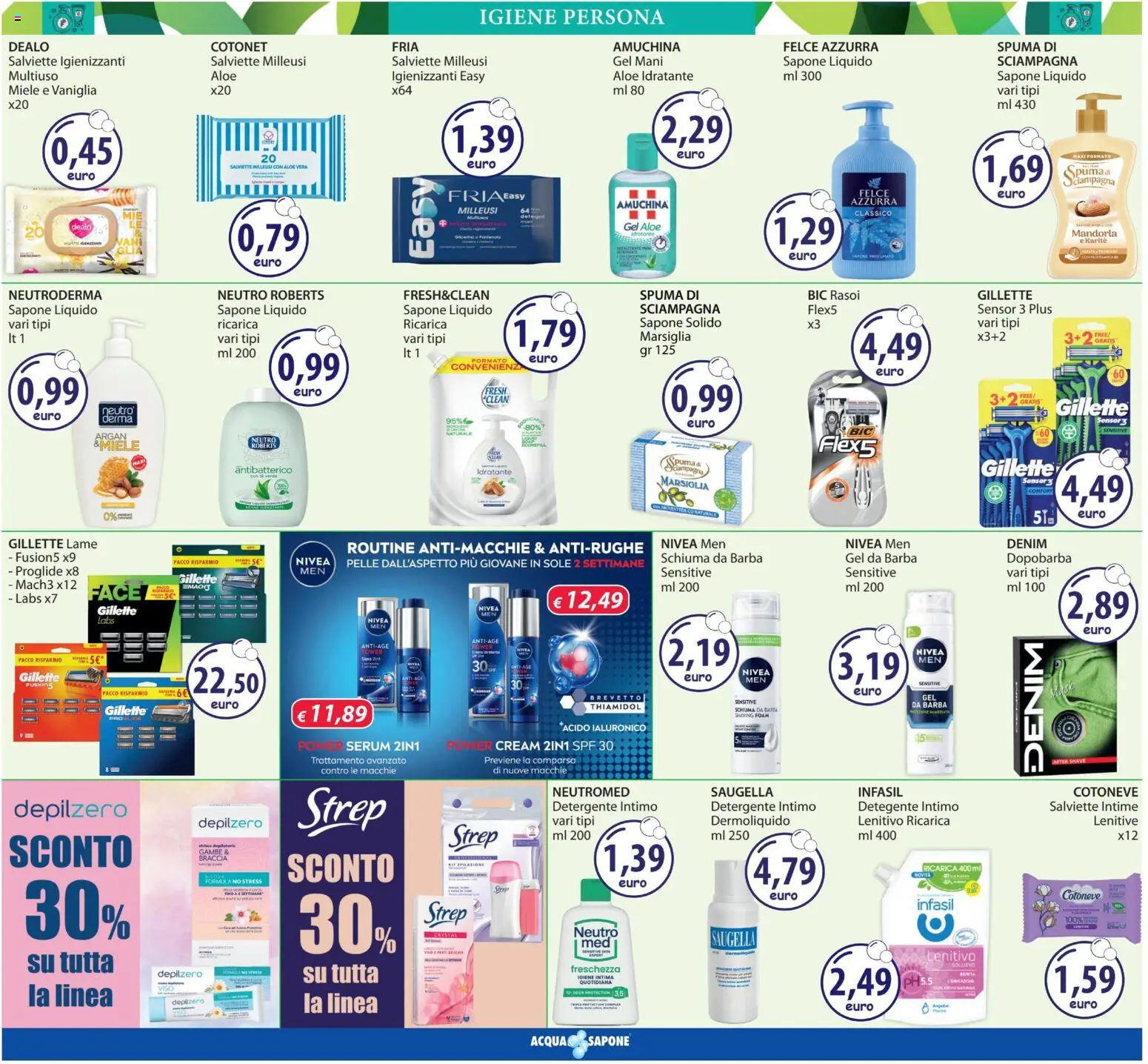Volantino Acqua e Sapone del 24/09/2026 | Pagina: 10 | Prodotti: Schiuma, Salviette igienizzanti, Detergente intimo, The