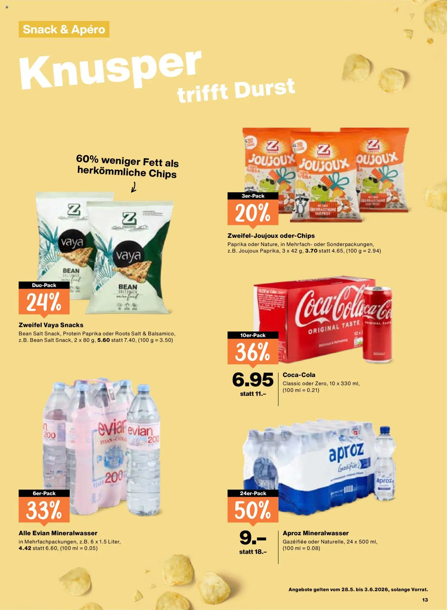 Migros aktionen – gültig ab 28.05.2026 | Seite: 13 | Produkte: Mineralwasser, Chips