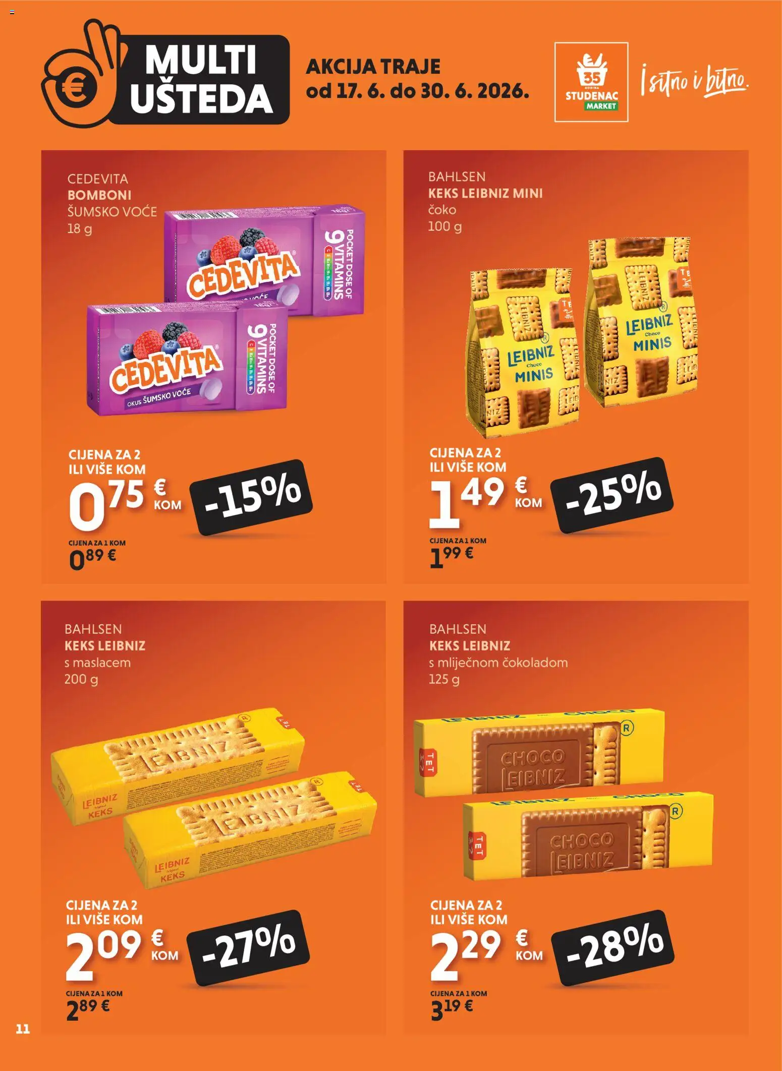Studenac katalog | vrijedi od 17.06.2026 | Stranica: 11 | Proizvodi: Šumsko voće, Bomboni, Keks, Cedevita