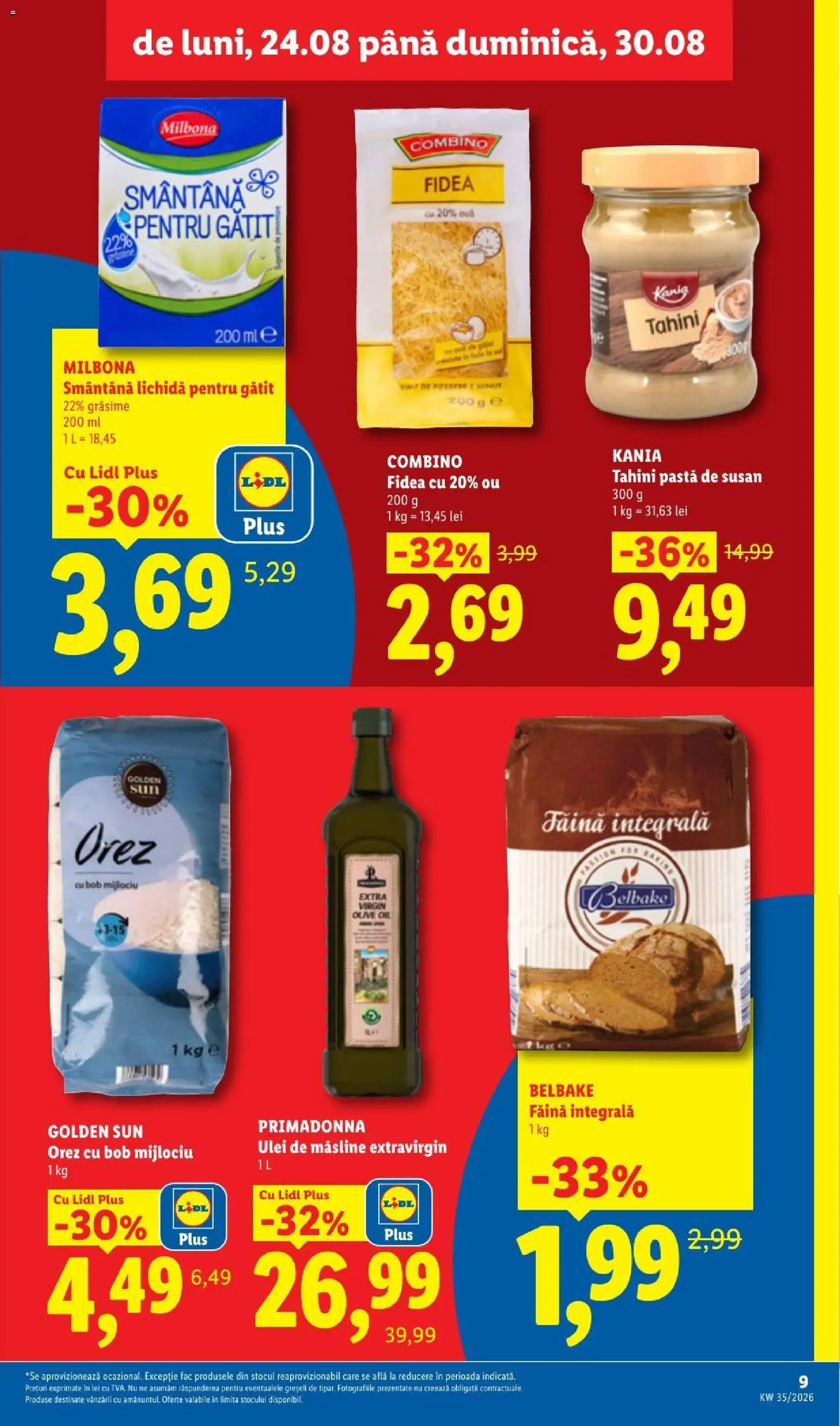 Noul catalog Lidl – valabil de la 24.08.2026 | Pagină: 9 | Produse: Kania, Măsline, Noodles, Plus