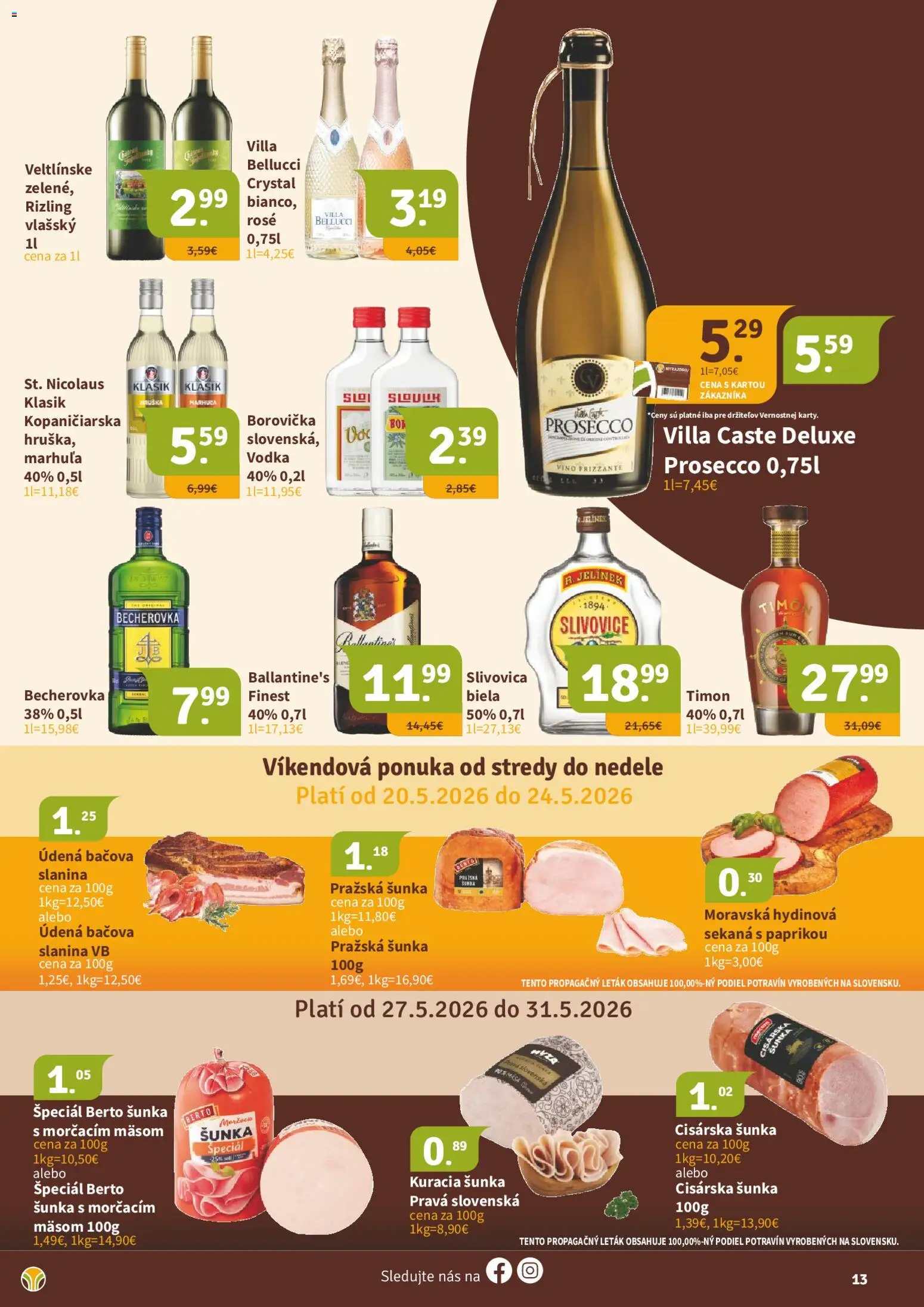 Nové Nitrazdroj akcie – leták je platný od 22.05.2026 | Strana: 13 | Produkty: Becherovka, Víno, Slivovica, Vodka