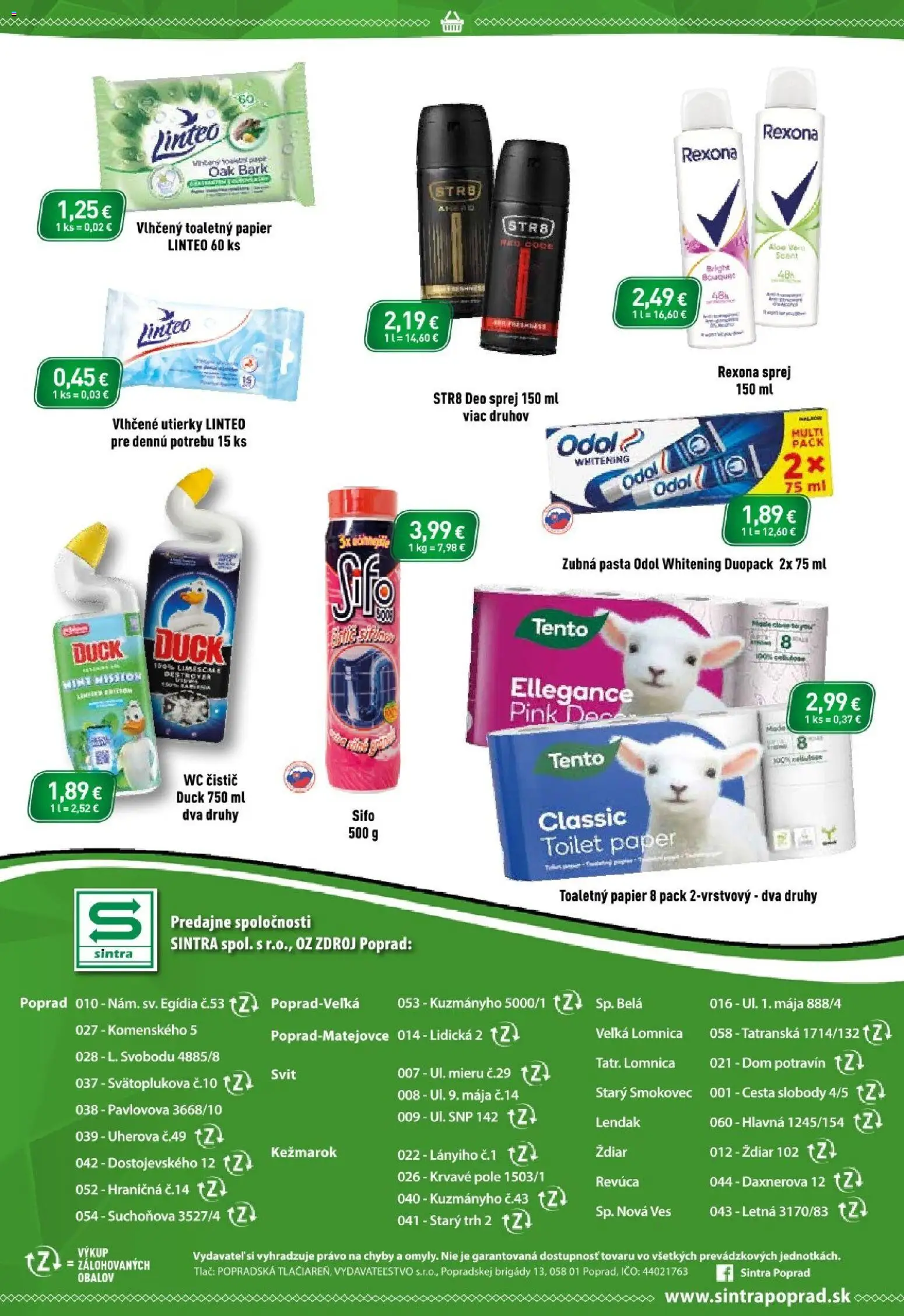 Nové Sintra akcie – leták je platný od 20.08.2026 | Strana: 12 | Produkty: Wc, Toaletný papier, Zubná pasta, Utierky