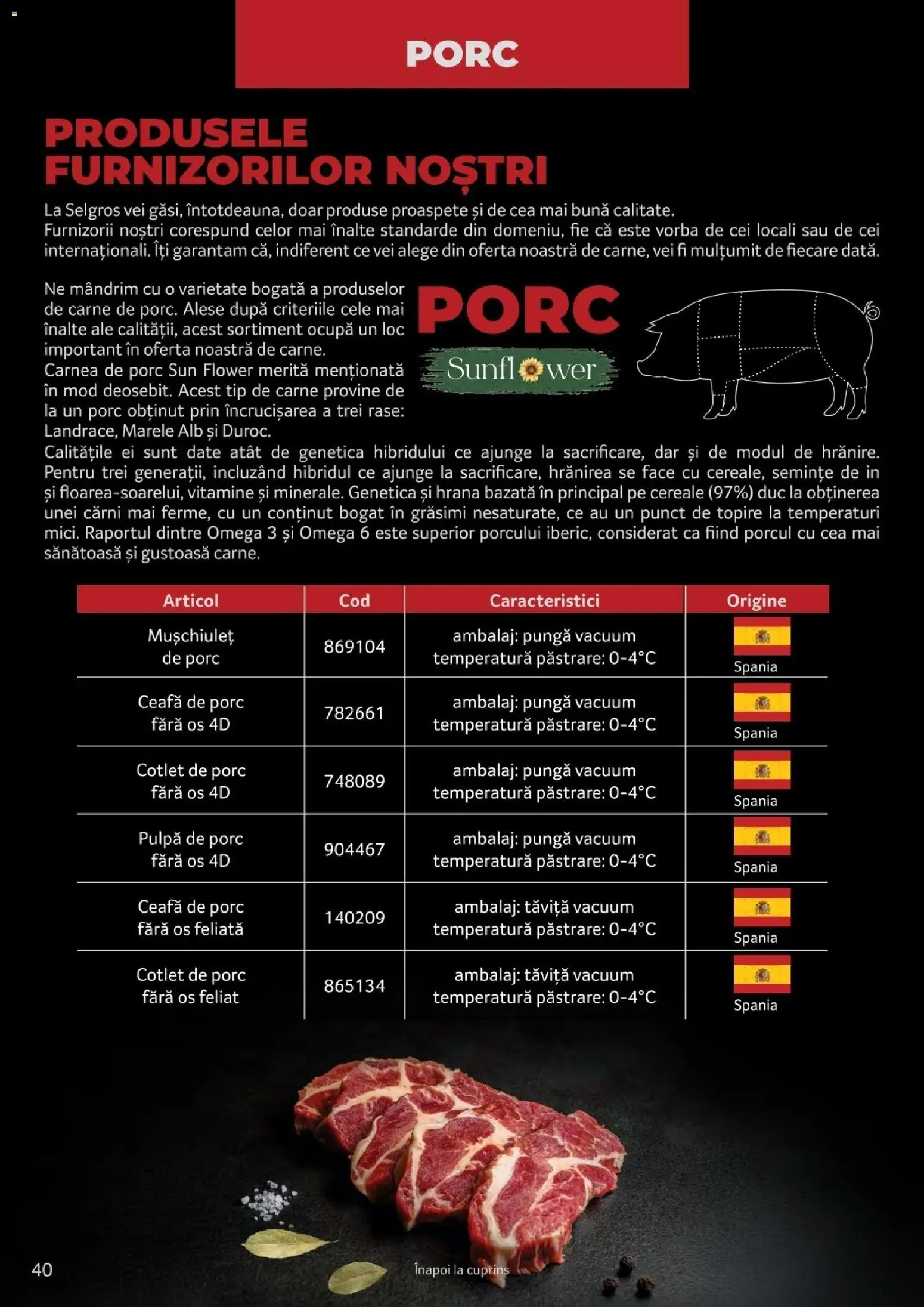 Noul catalog Selgros – valabil de la 25.03.2026 | Pagină: 40 | Produse: Pungă, Ceafa de porc, Omega, Tip