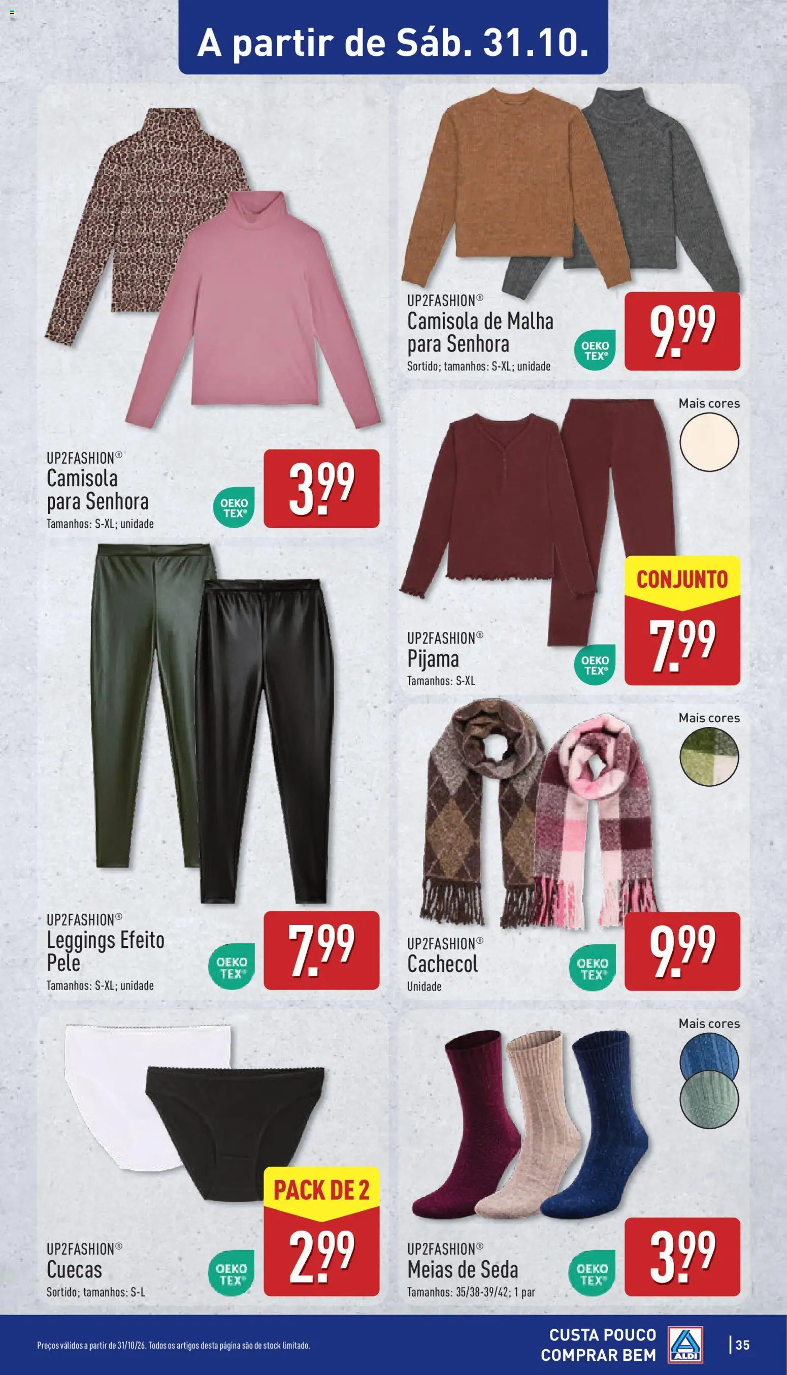 Aldi folheto │ válido de 26/10/2026 | Página: 35 | Produtos: Cachecol, Camisola, Leggings, Cuecas