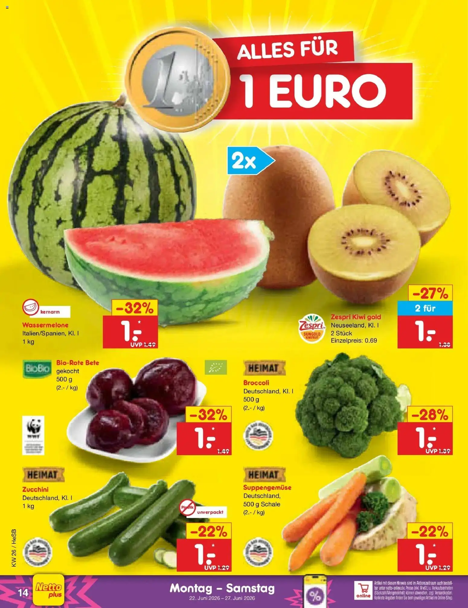 Netto Marken-Discount Prospekt Kröpelin – gültig ab 21.06.2026 | Seite: 18 | Produkte: Wassermelone, Zucchini, Kiwi
