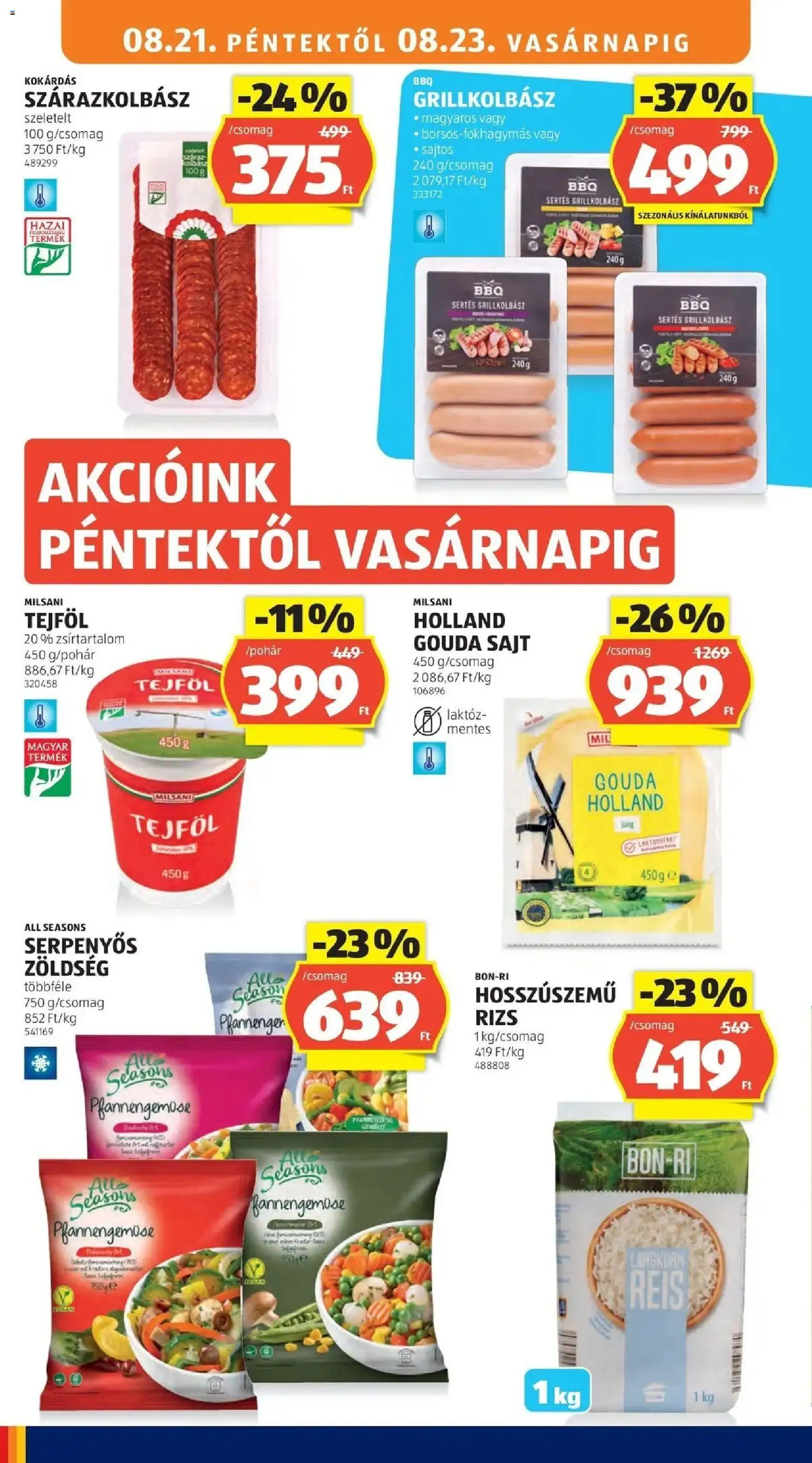 Aldi aktuális akciós újság - 2026.08.21. -tól/töl > akció, lapozható szórólap 🛍️ | Oldal: 10 | Termékek: Serpenyős zöldség, Sajt, Szárazkolbász, Rizs