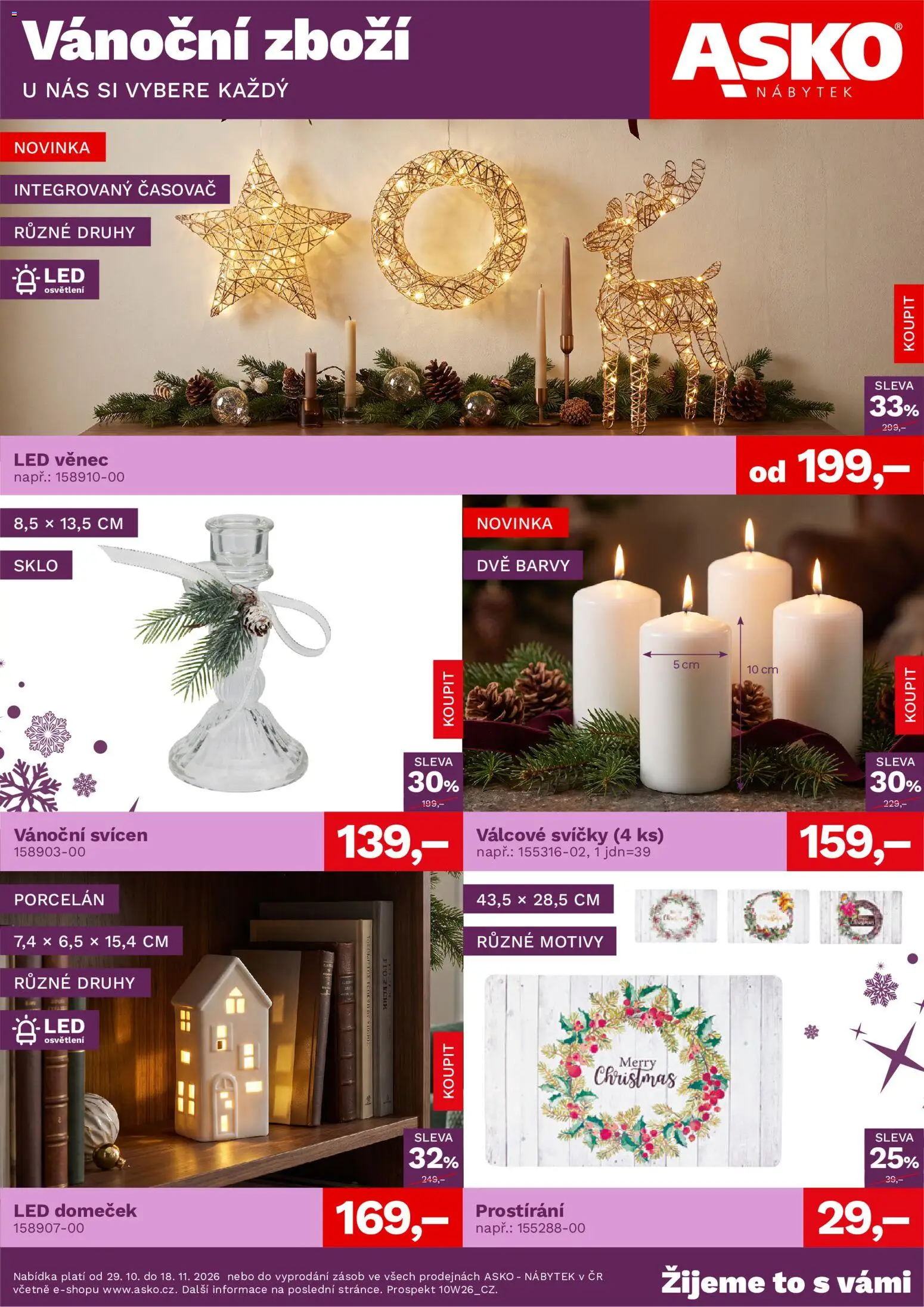 ASKO nábytek leták - Vánoční leták od 29.10.2026 | Strana: 1 | Produkty: Prostírání, Svícen, Nábytek, Barvy
