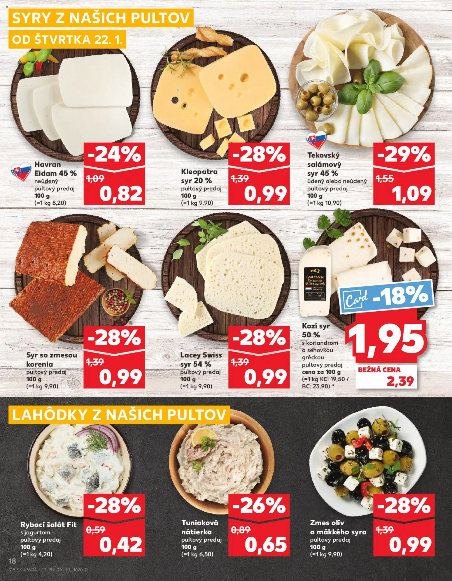 Nové Kaufland akcie – leták je platný od 22.01.2026 | Strana: 18 | Produkty: Syr, Eidam, Nátierka, Šalát