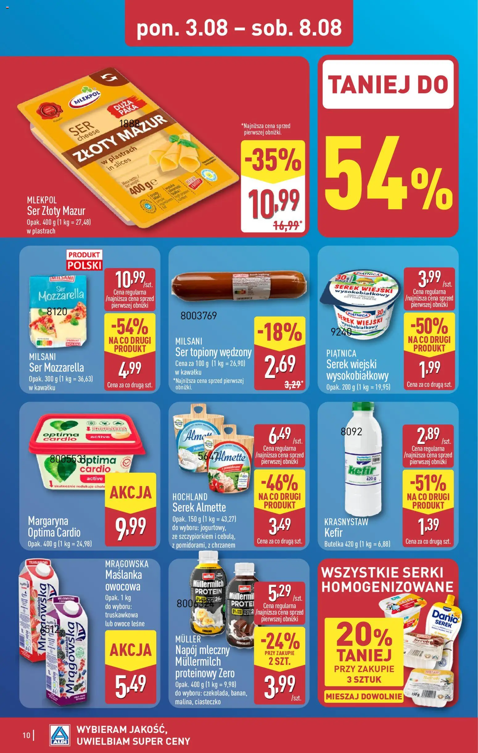 Aldi gazetka od 03.08.2026 | Strona: 10 | Produkty: Ser topiony, Serek, Mozzarella, Owoce